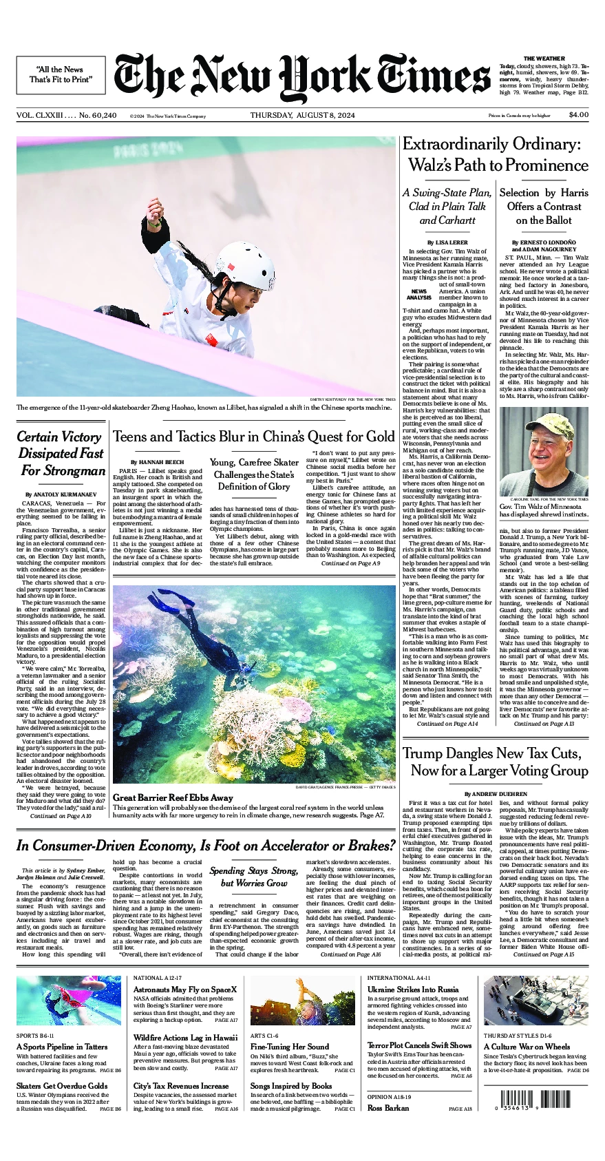 Prima-pagina-del-New-York-Times-edizione-di-oggi-2024-08-08