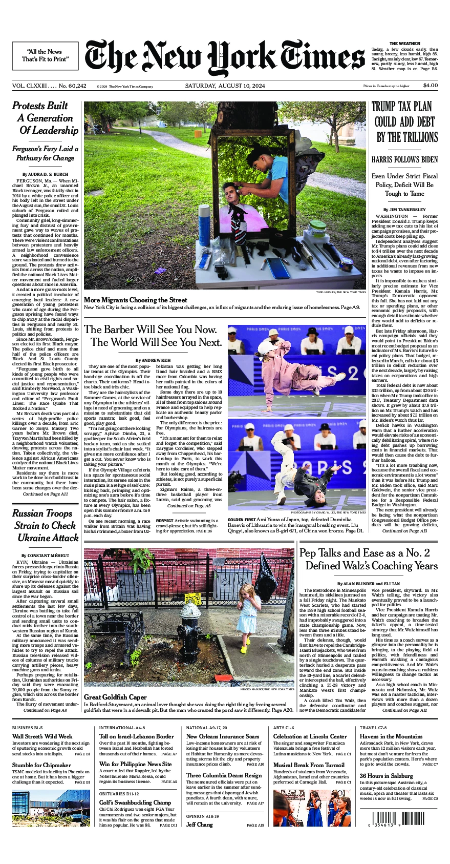 Prima-pagina-del-New-York-Times-edizione-di-oggi-2024-08-10