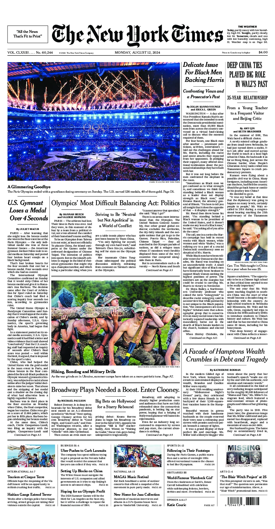 Prima-pagina-del-New-York-Times-edizione-di-oggi-2024-08-12