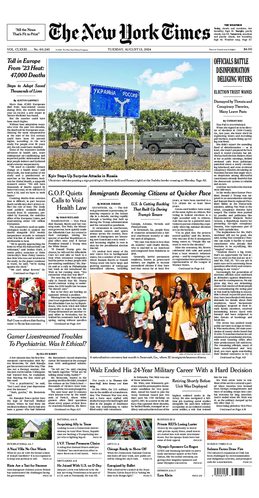 Prima-pagina-del-New-York-Times-edizione-di-oggi-2024-08-13