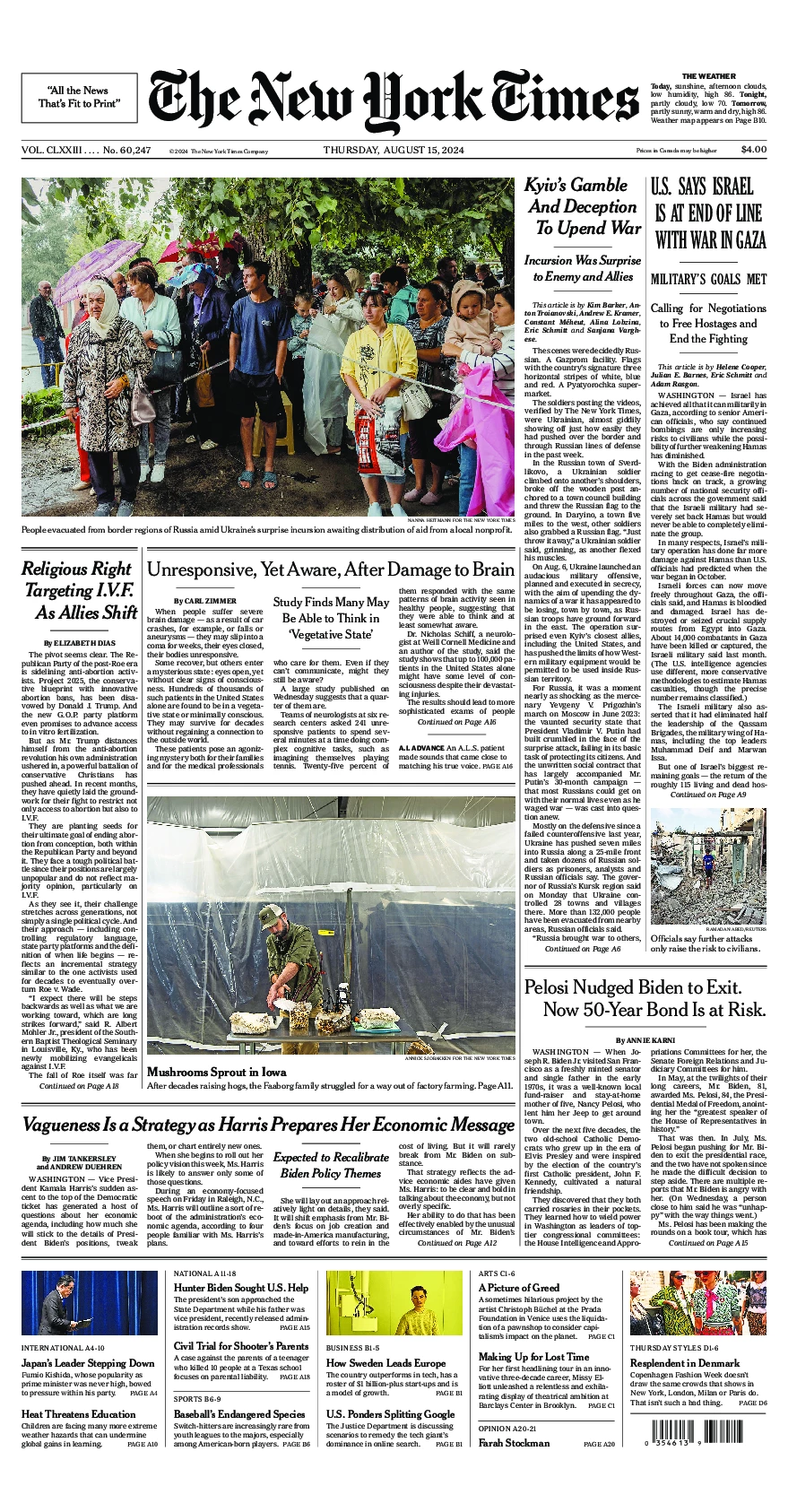 Prima-pagina-del-New-York-Times-edizione-di-oggi-2024-08-15