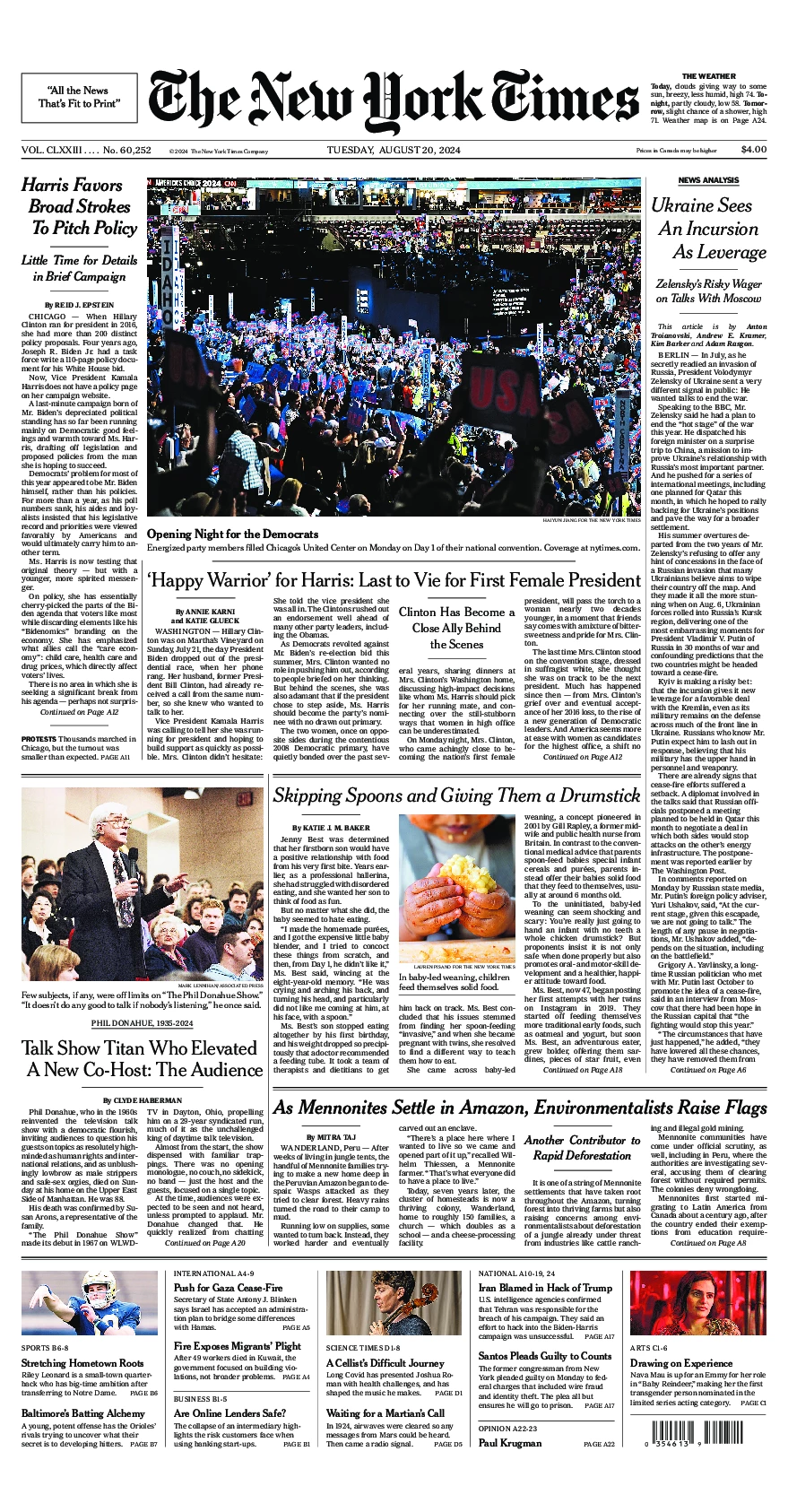 Prima-pagina-del-New-York-Times-edizione-di-oggi-2024-08-20