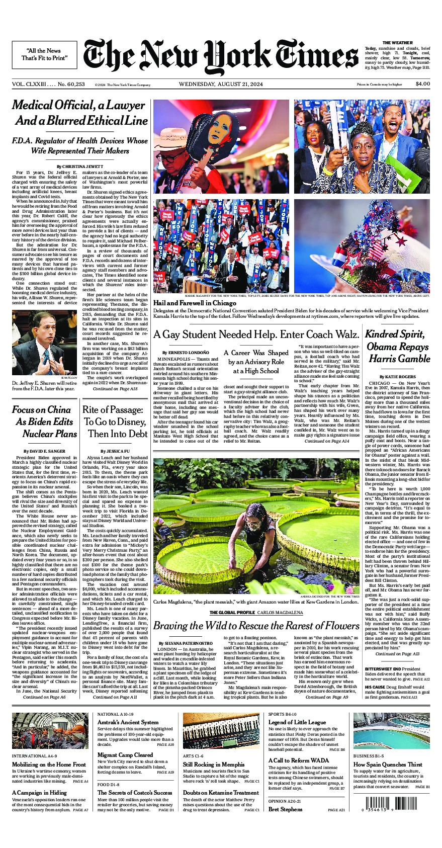 Prima-pagina-del-New-York-Times-edizione-di-oggi-2024-08-21