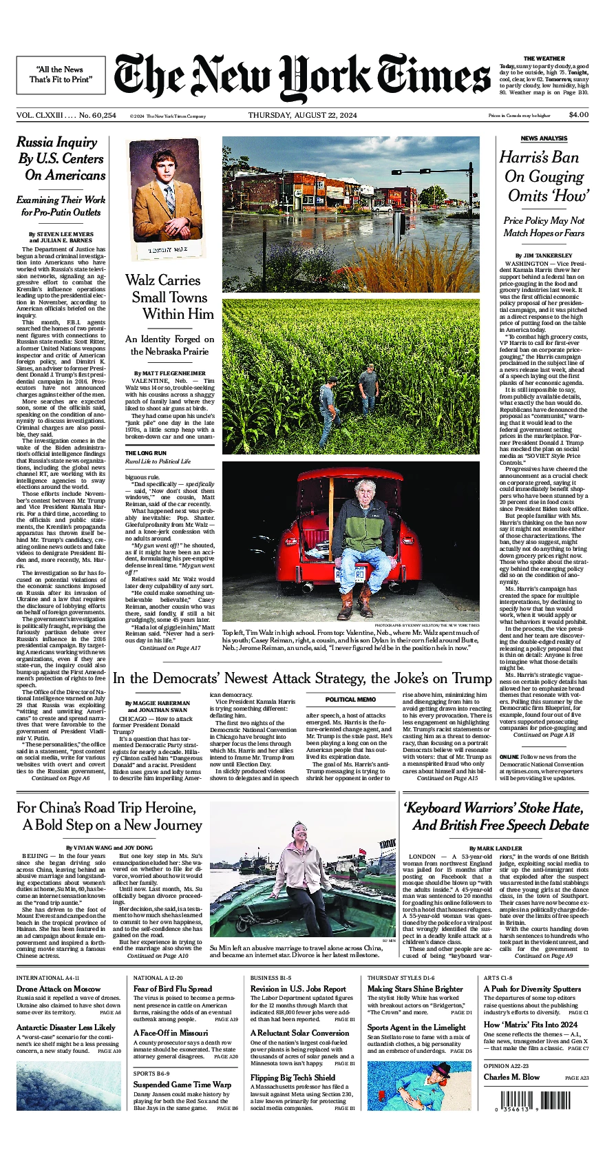 Prima-pagina-del-New-York-Times-edizione-di-oggi-2024-08-22