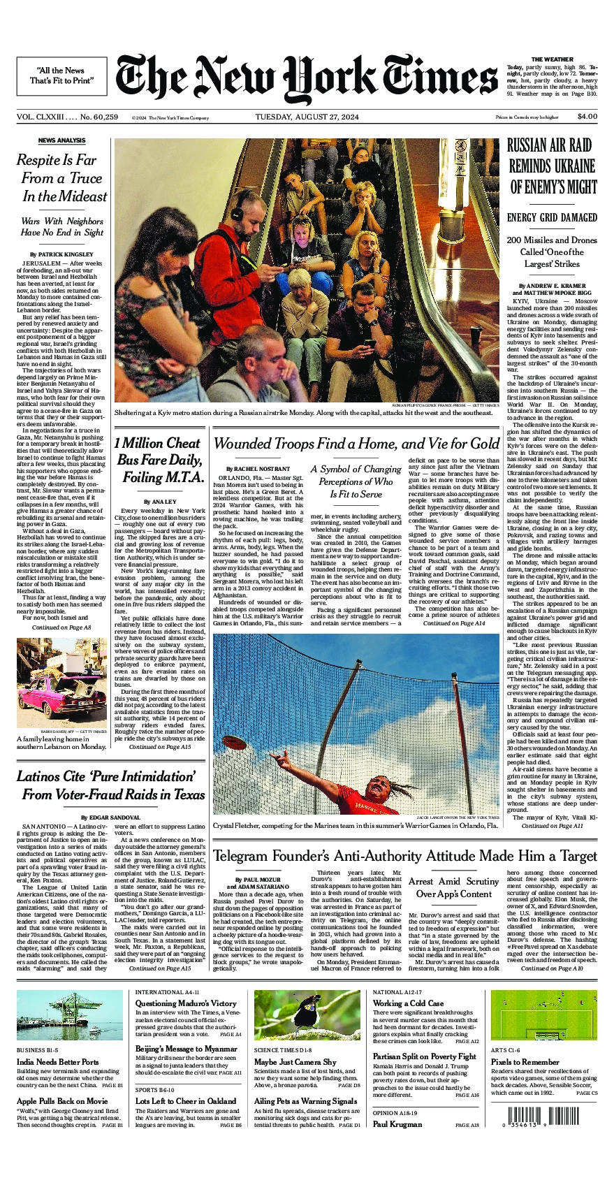 Prima-pagina-del-New-York-Times-edizione-di-oggi-2024-08-27