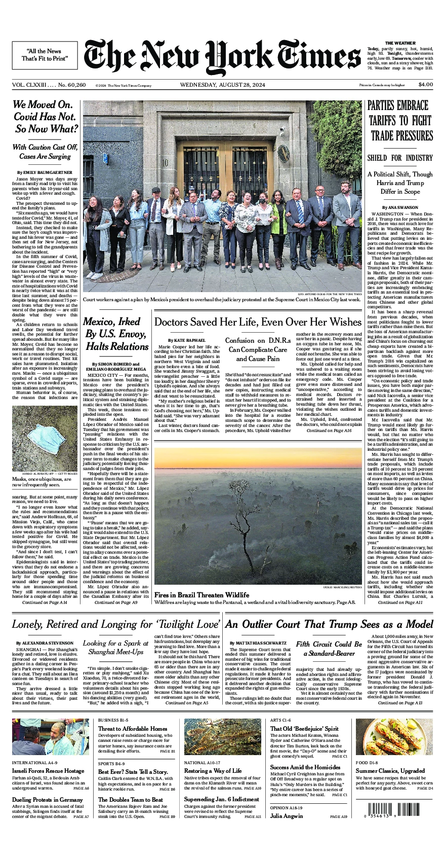 Prima-pagina-del-New-York-Times-edizione-di-oggi-2024-08-28