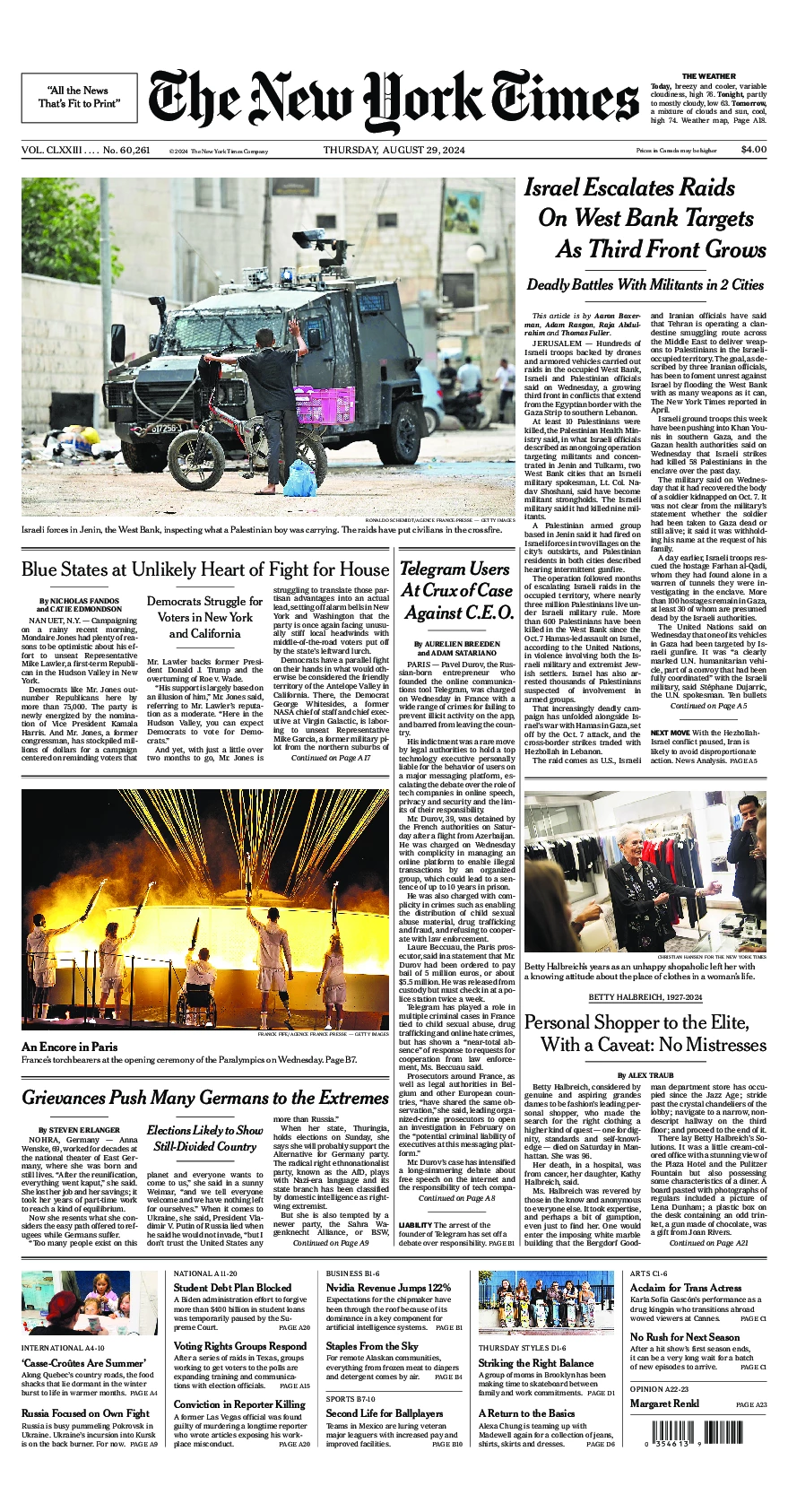 Prima-pagina-del-New-York-Times-edizione-di-oggi-2024-08-29