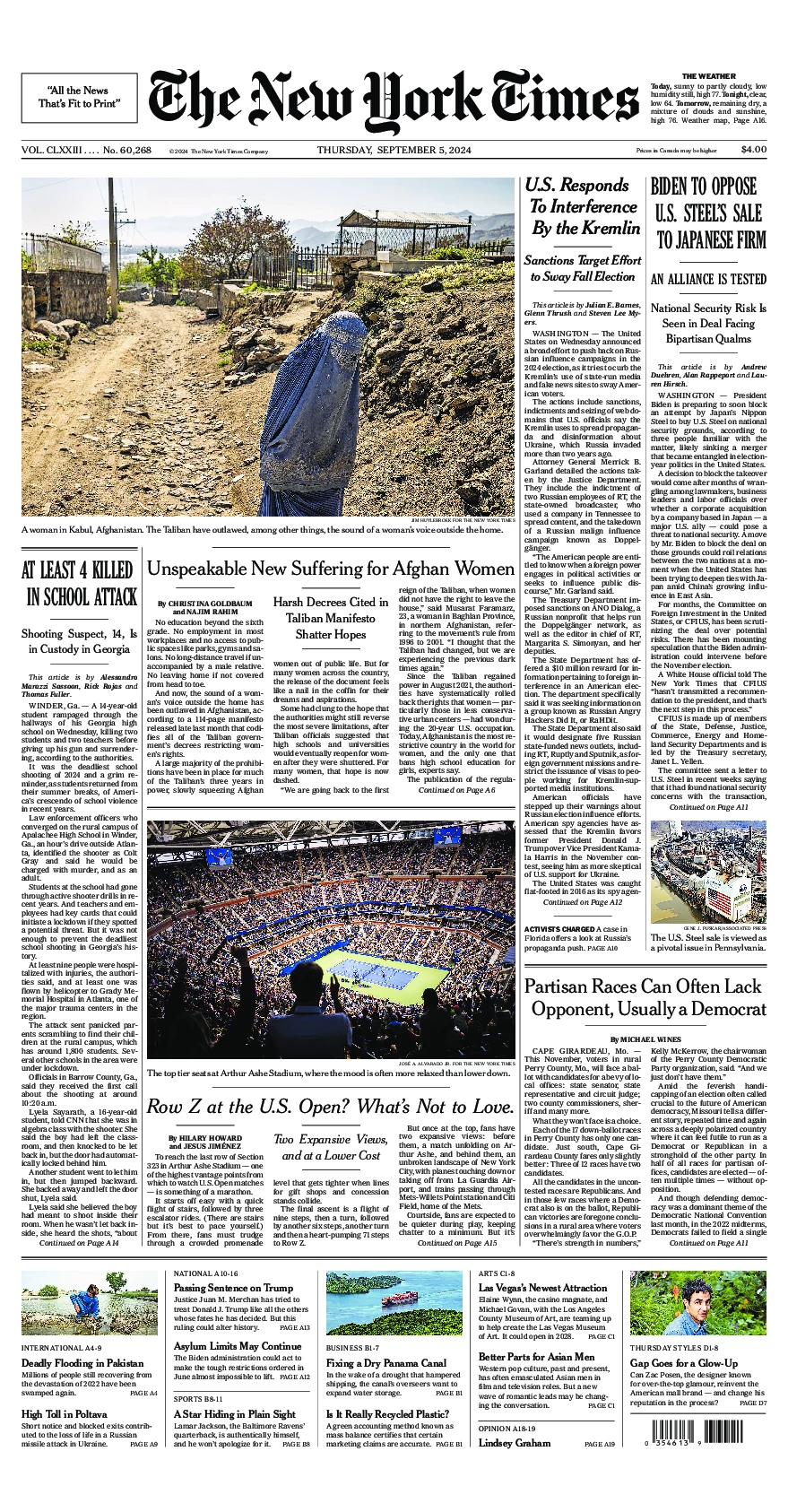 Prima-pagina-del-New-York-Times-edizione-di-oggi-2024-09-05