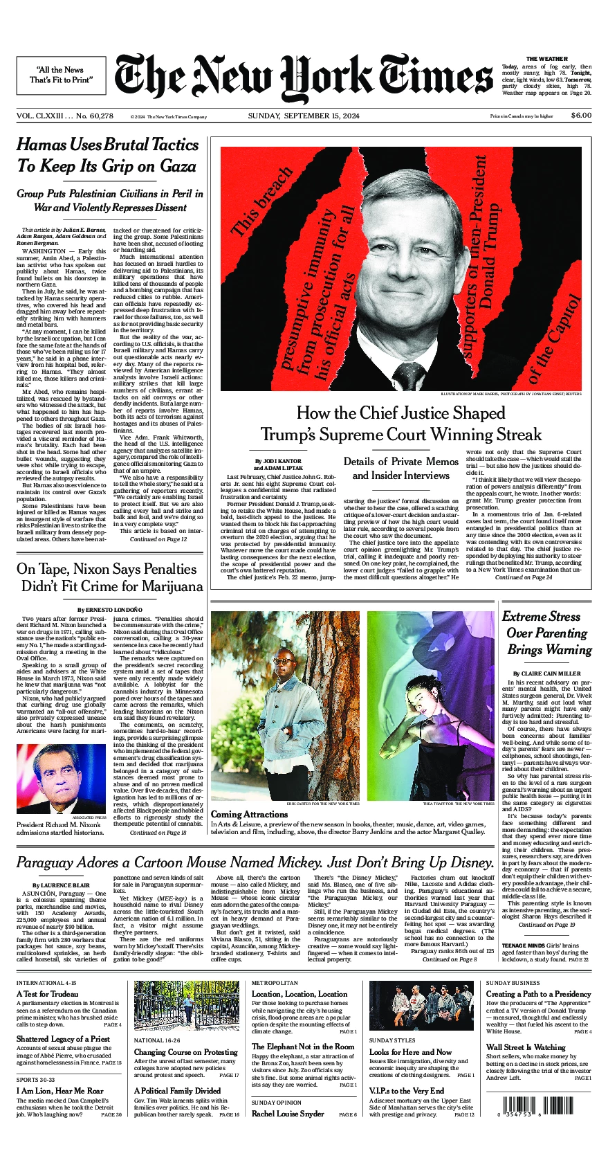 Prima-pagina-del-New-York-Times-edizione-di-oggi-2024-09-15