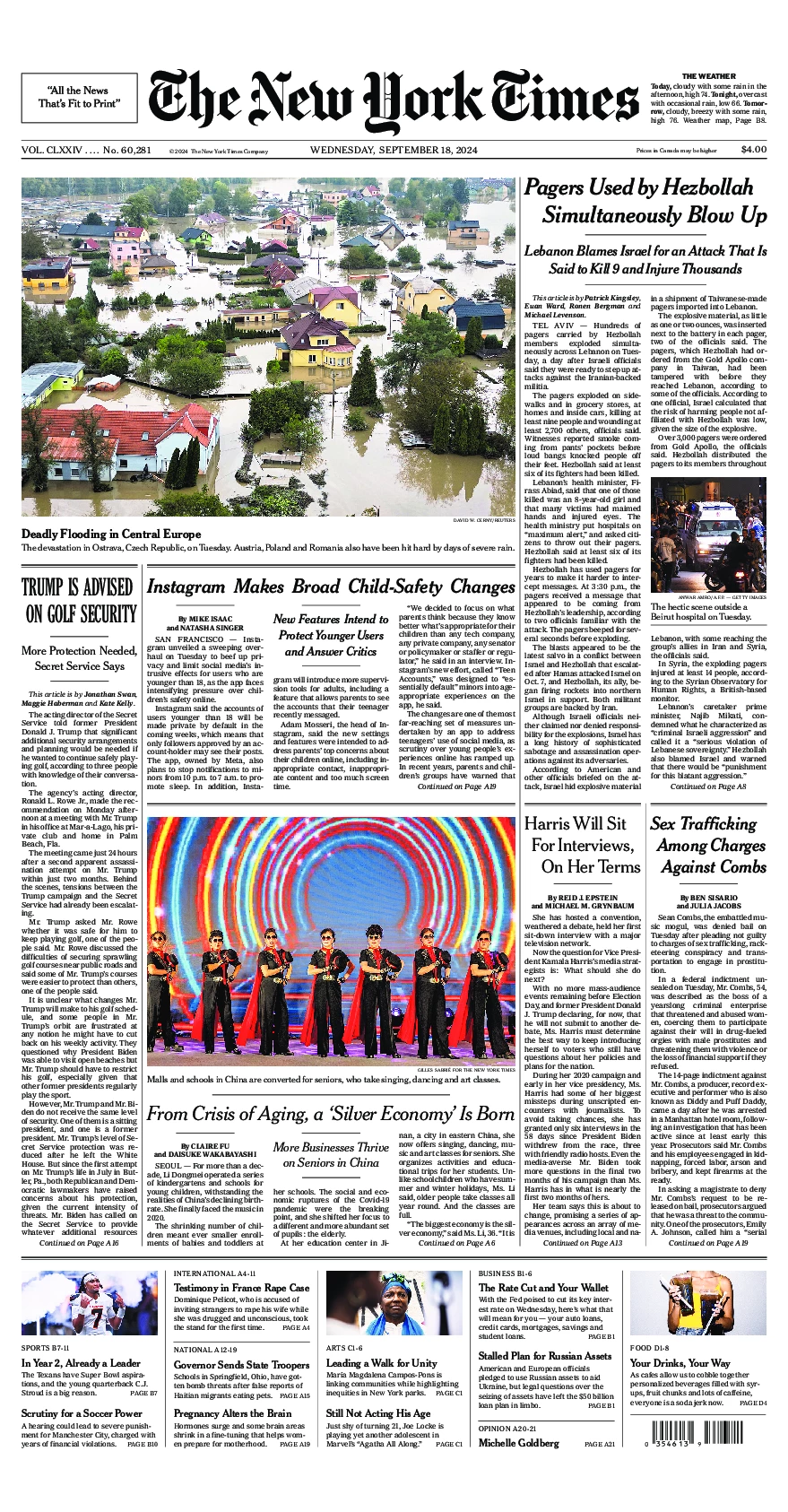 Prima-pagina-del-New-York-Times-edizione-di-oggi-2024-09-18