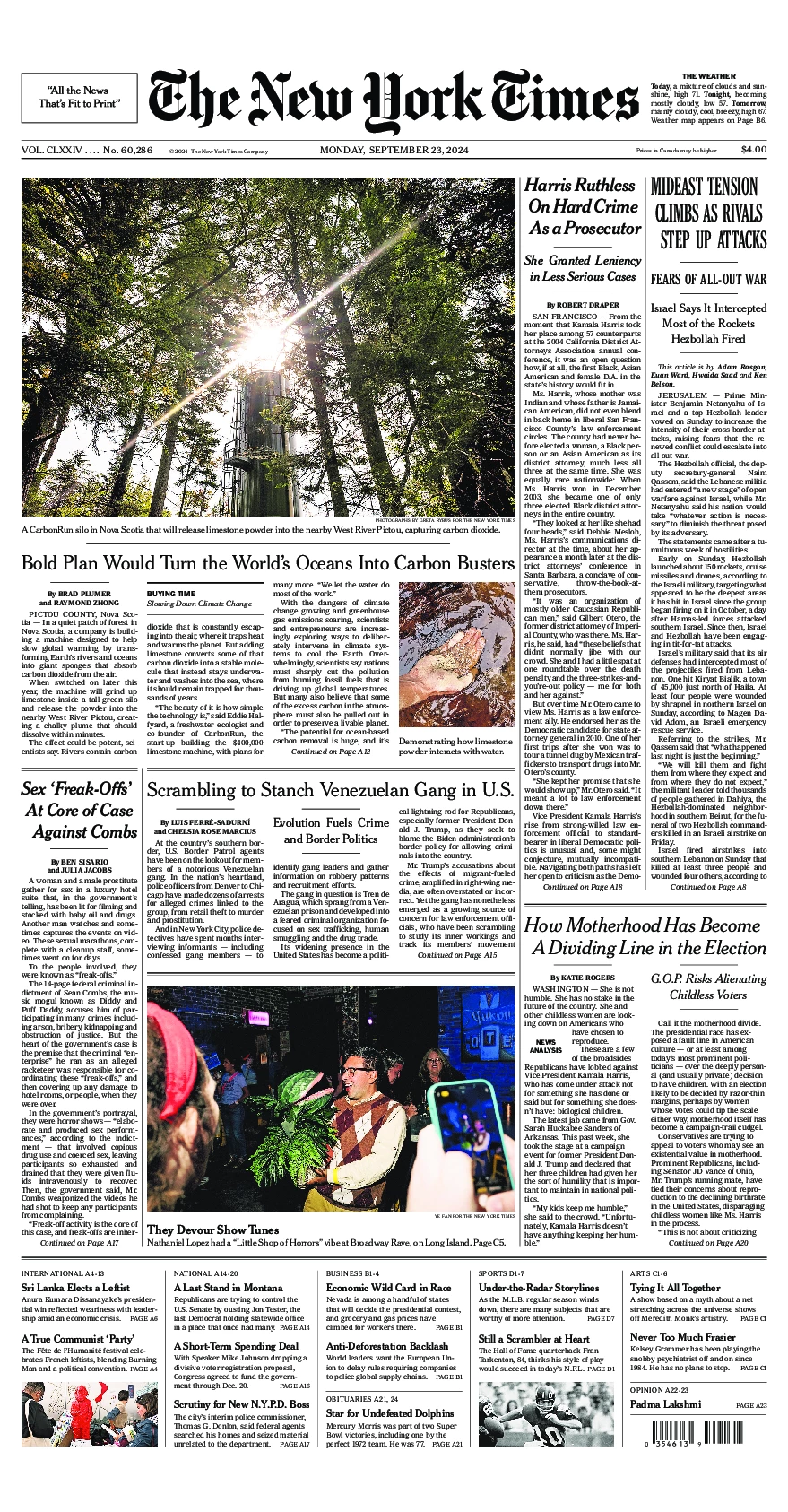 Prima-pagina-del-New-York-Times-edizione-di-oggi-2024-09-23