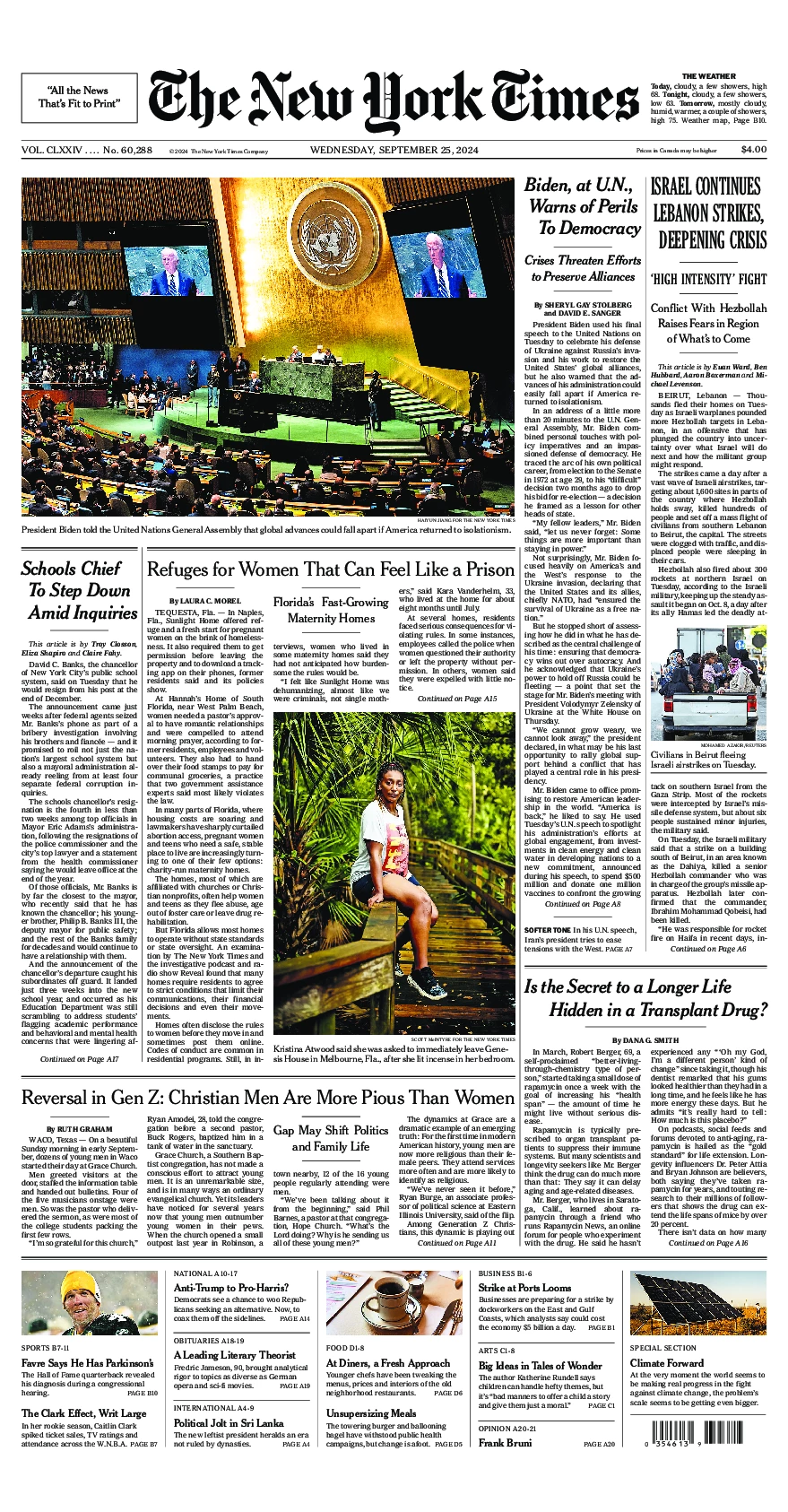 Prima-pagina-del-New-York-Times-edizione-di-oggi-2024-09-25