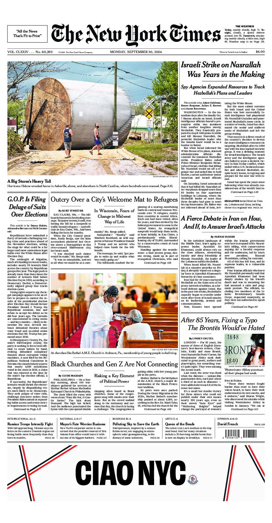 Prima-pagina-del-New-York-Times-edizione-di-oggi-2024-09-30