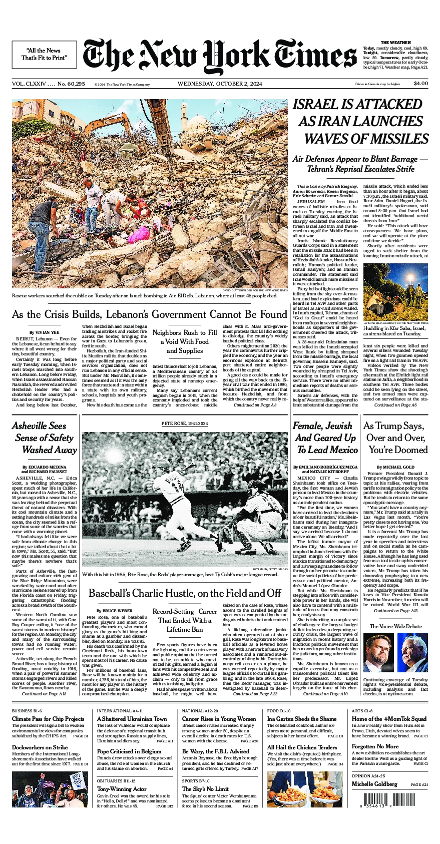 Prima-pagina-del-New-York-Times-edizione-di-oggi-2024-10-02