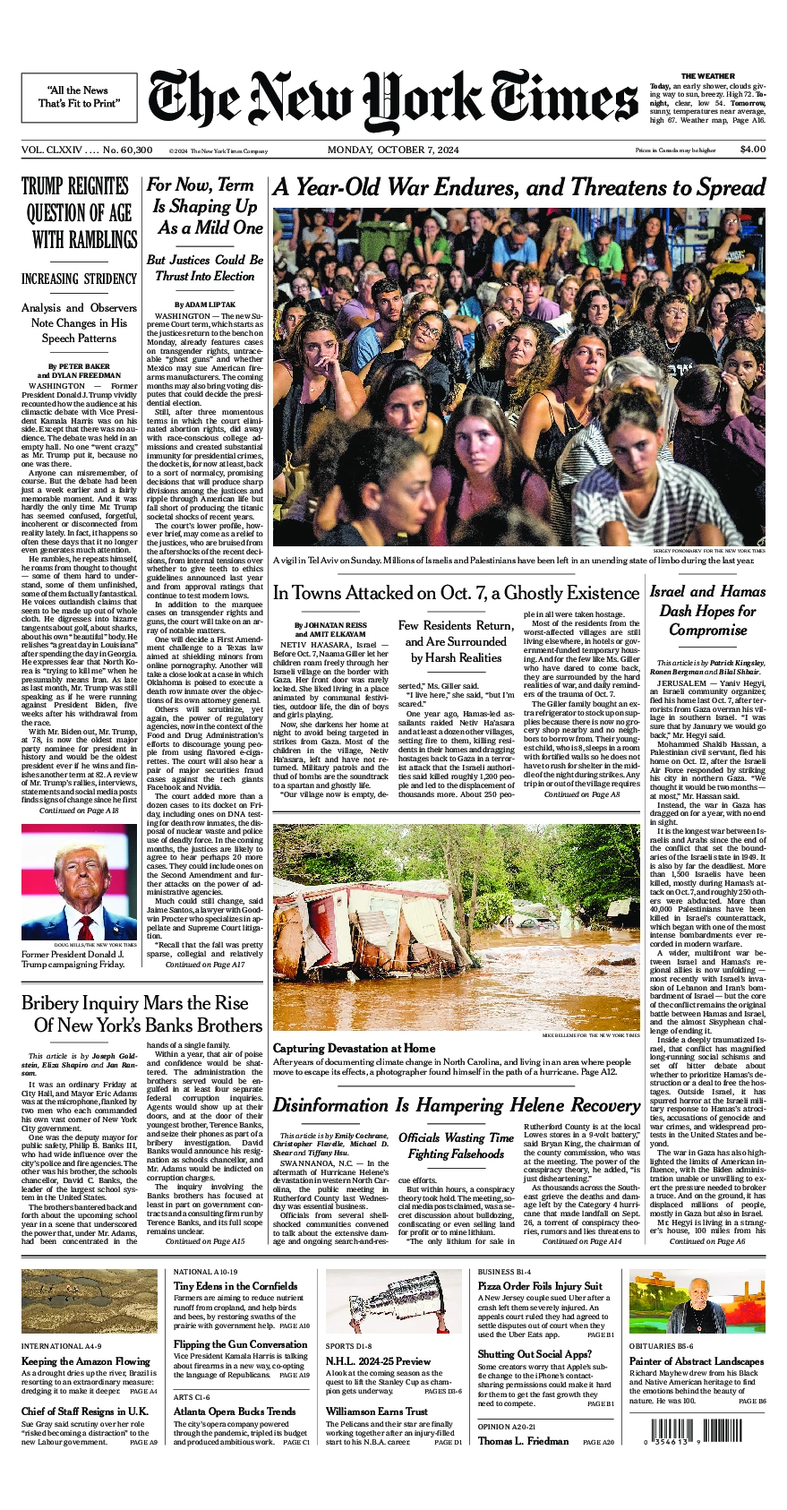 Prima-pagina-del-New-York-Times-edizione-di-oggi-2024-10-07