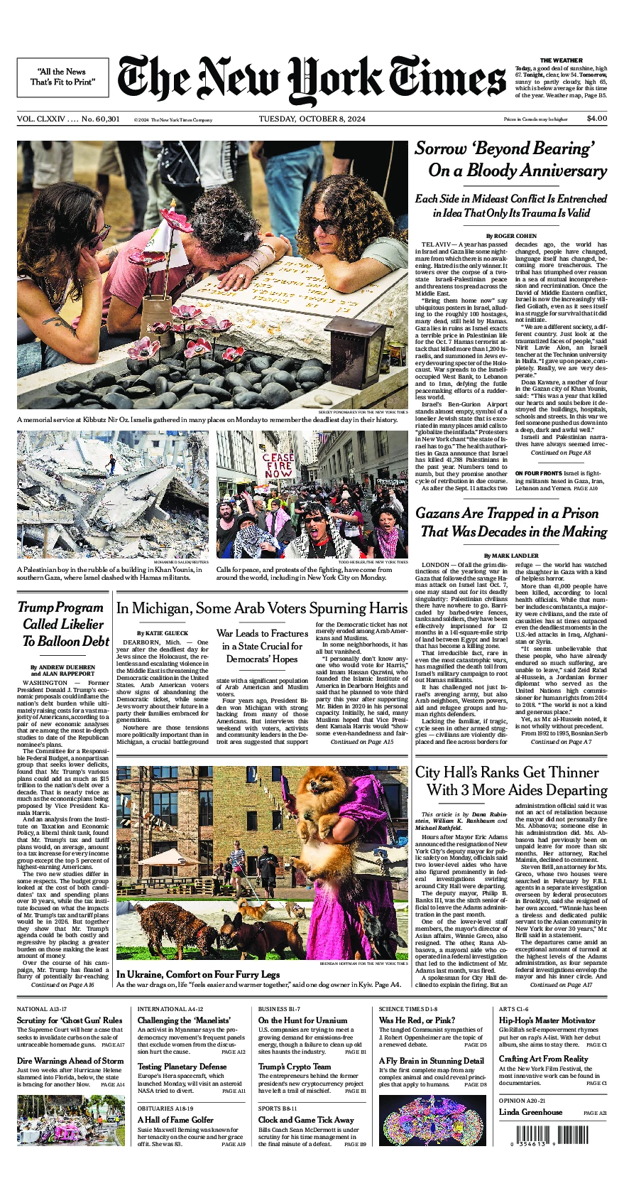 Prima-pagina-del-New-York-Times-edizione-di-oggi-2024-10-08