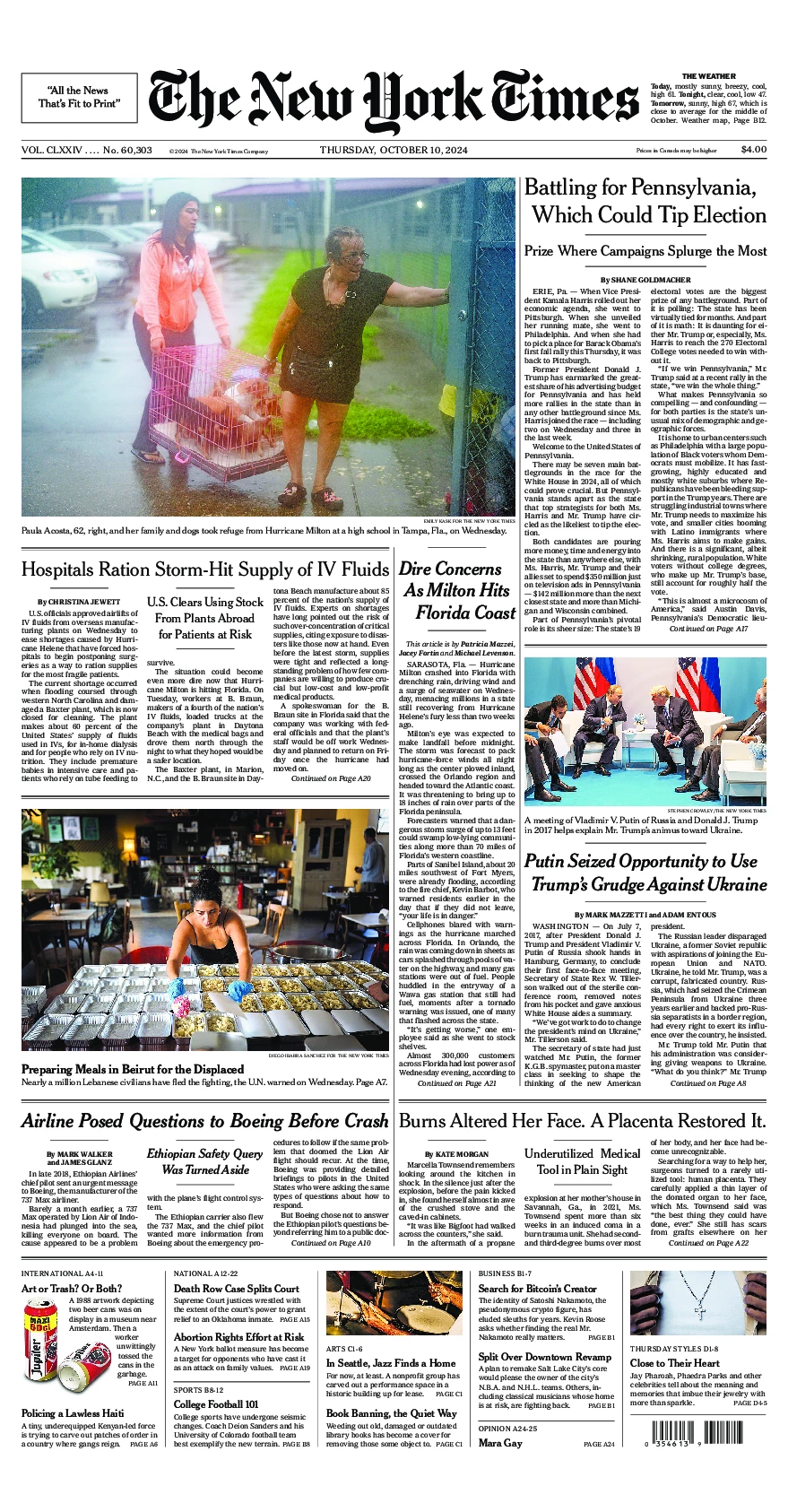 Prima-pagina-del-New-York-Times-edizione-di-oggi-2024-10-10