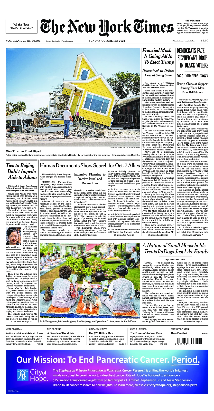 Prima-pagina-del-New-York-Times-edizione-di-oggi-2024-10-13