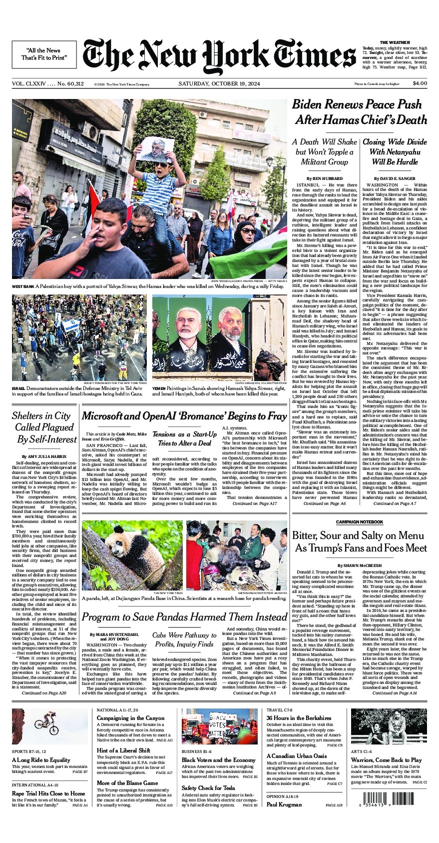 Prima-pagina-del-New-York-Times-edizione-di-oggi-2024-10-19