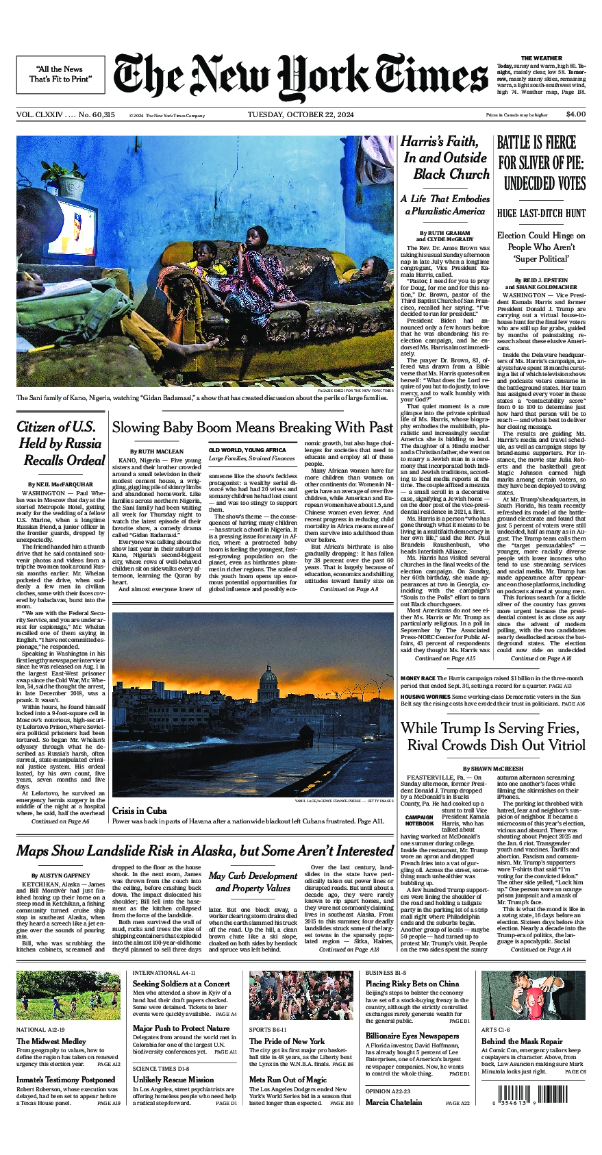 Prima-pagina-del-New-York-Times-edizione-di-oggi-2024-10-22