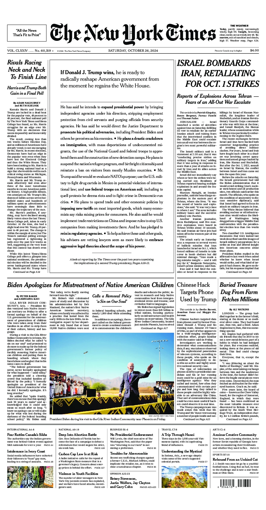 Prima-pagina-del-New-York-Times-edizione-di-oggi-2024-10-26