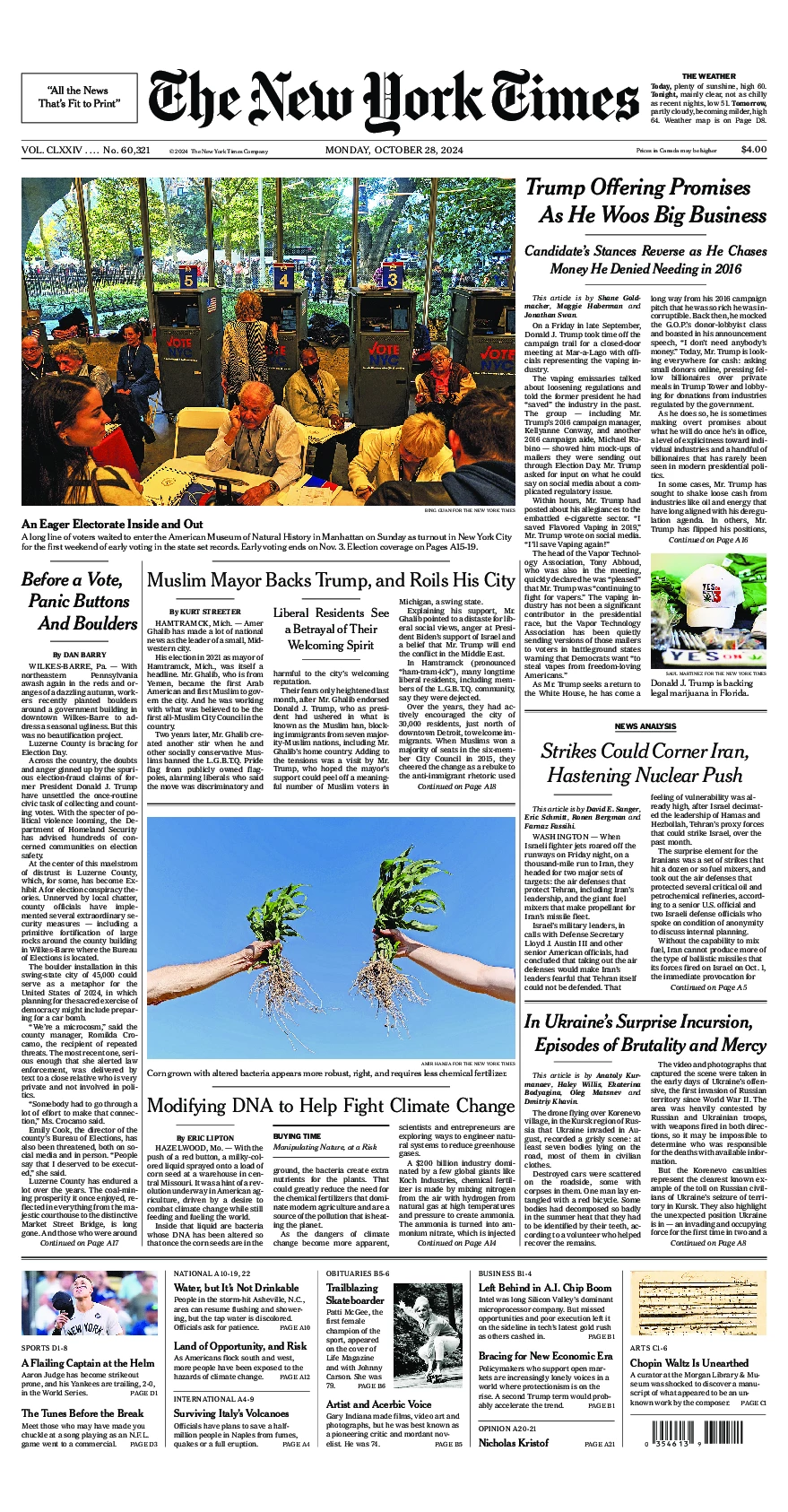 Prima-pagina-del-New-York-Times-edizione-di-oggi-2024-10-28