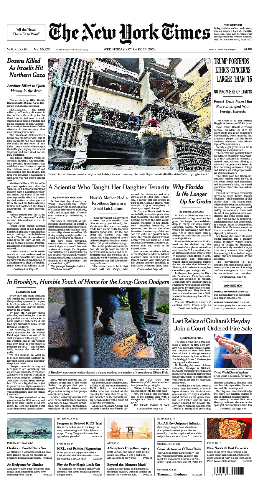 Prima-pagina-del-New-York-Times-edizione-di-oggi-2024-10-30