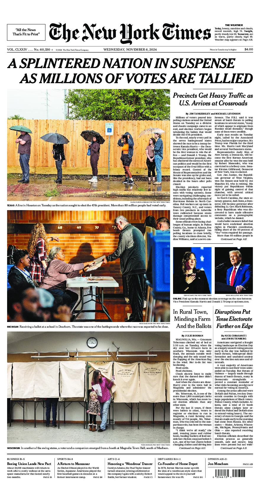 Prima-pagina-del-New-York-Times-edizione-di-oggi-2024-11-06