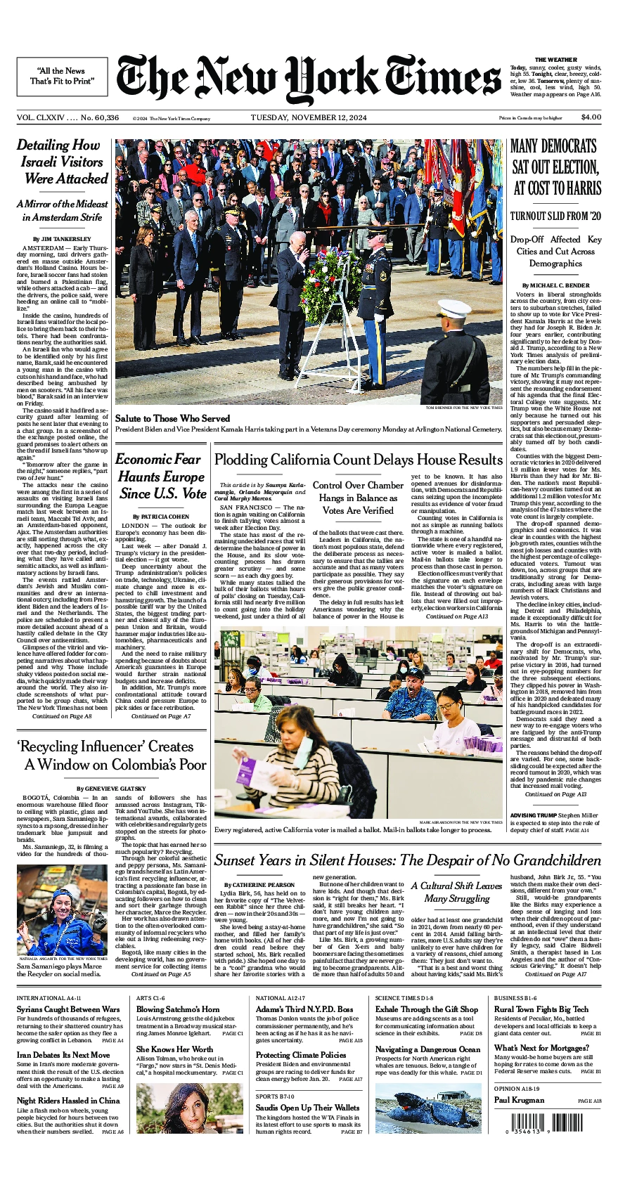 Prima-pagina-del-New-York-Times-edizione-di-oggi-2024-11-12