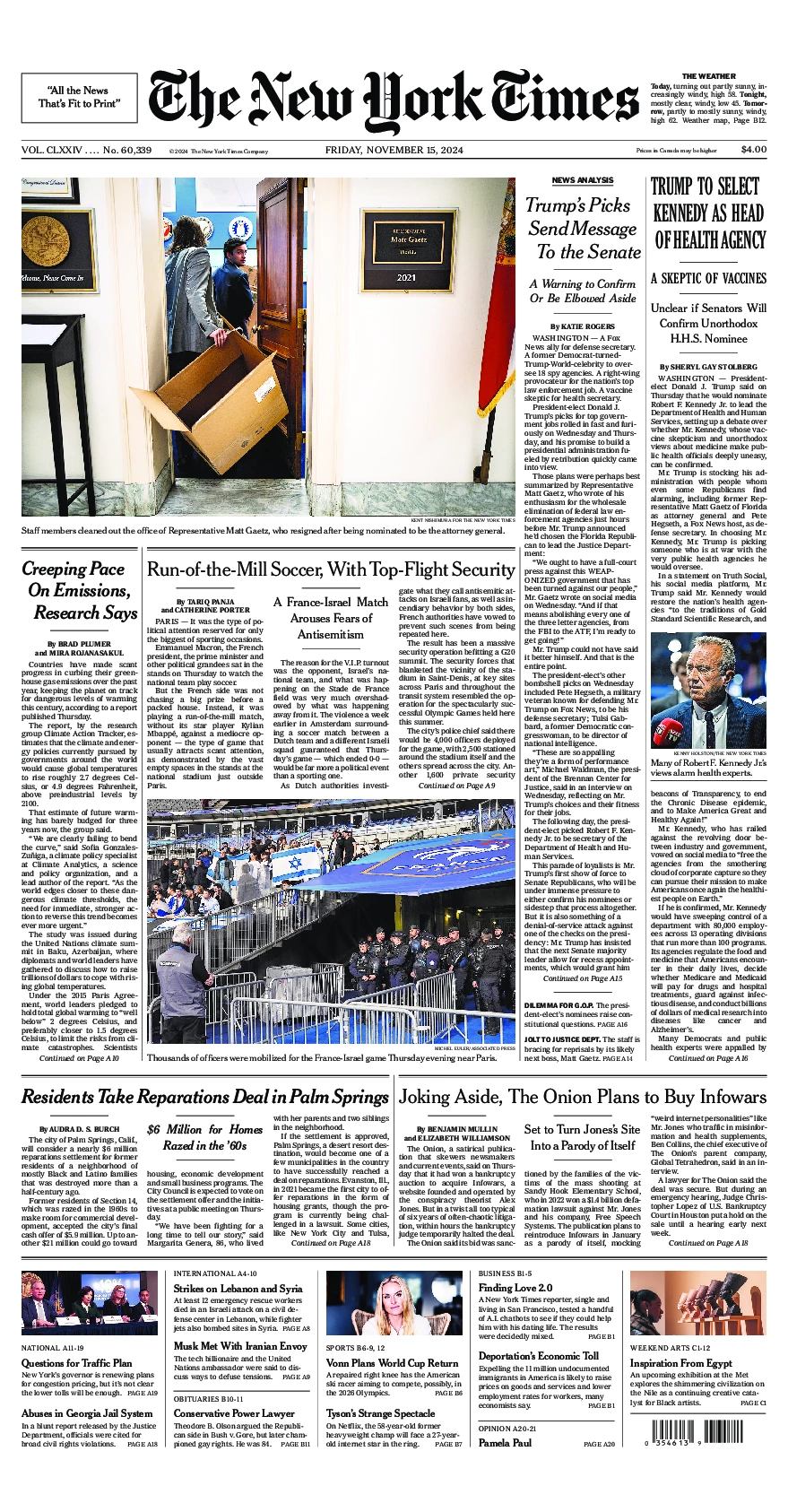 Prima-pagina-del-New-York-Times-edizione-di-oggi-2024-11-15