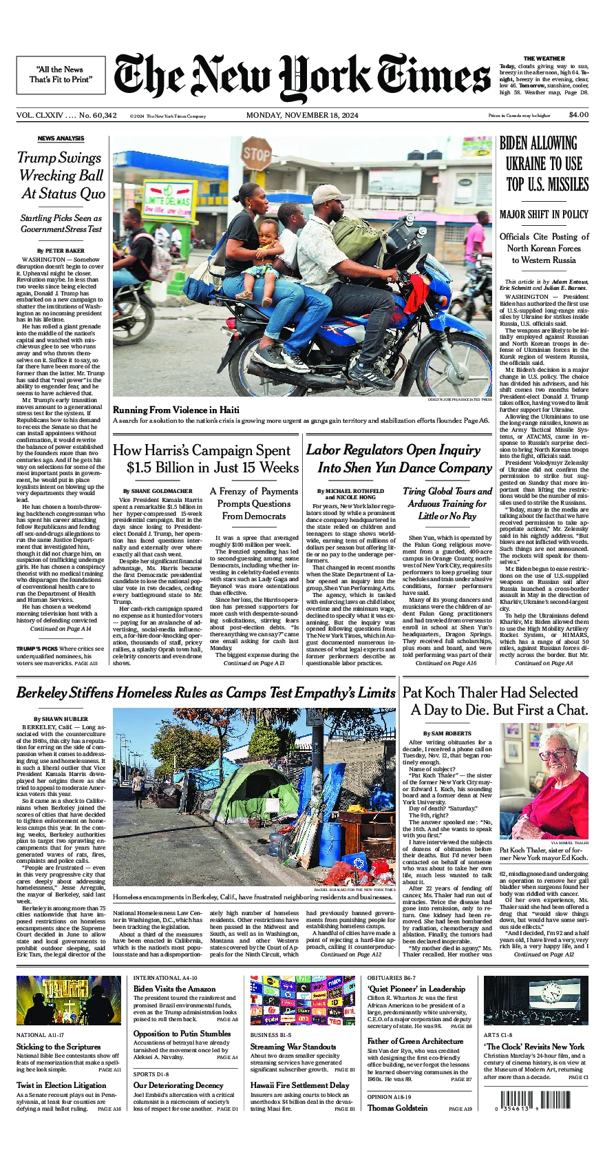 Prima-pagina-del-New-York-Times-edizione-di-oggi-2024-11-18