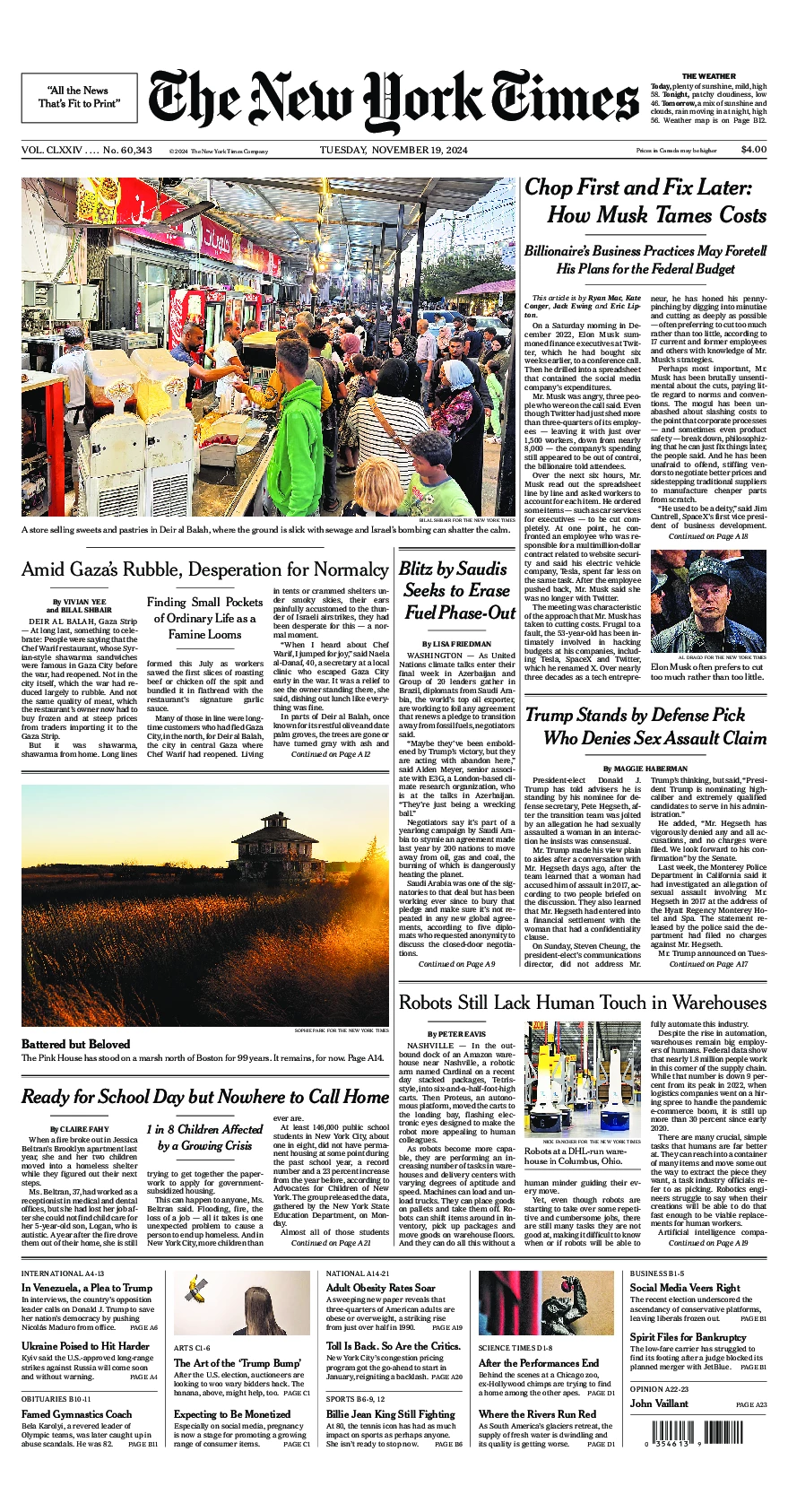 Prima-pagina-del-New-York-Times-edizione-di-oggi-2024-11-19