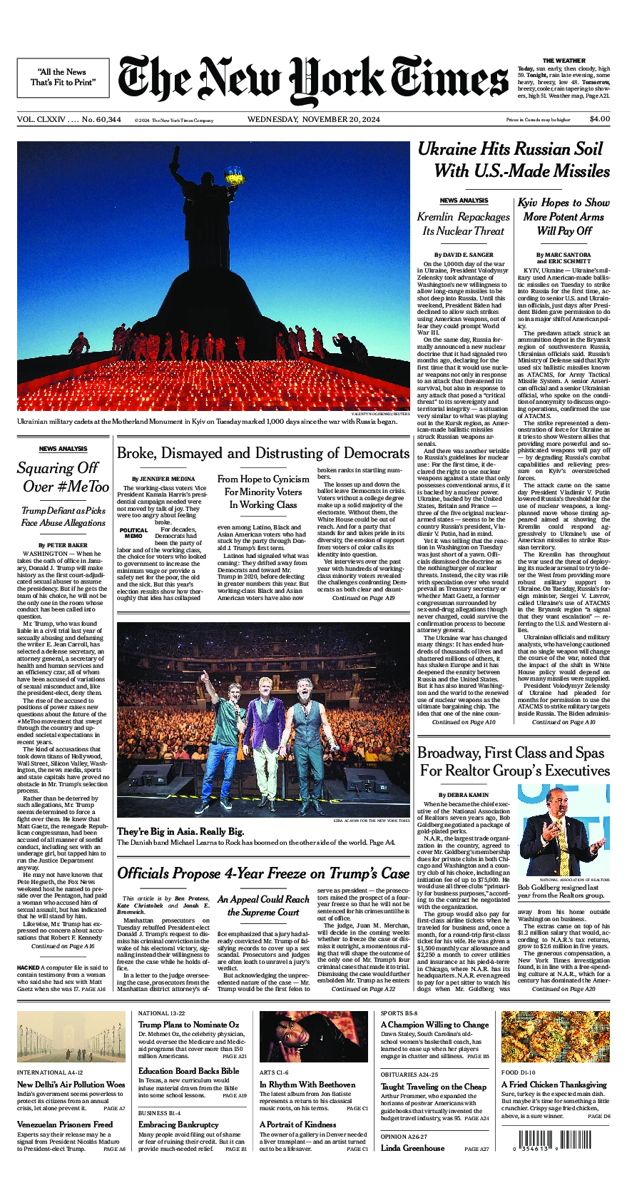 Prima-pagina-del-New-York-Times-edizione-di-oggi-2024-11-20