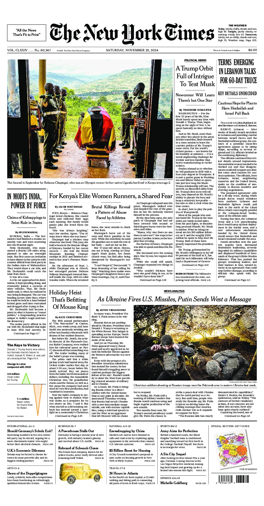 Prima-pagina-del-New-York-Times-edizione-di-oggi-2024-11-23