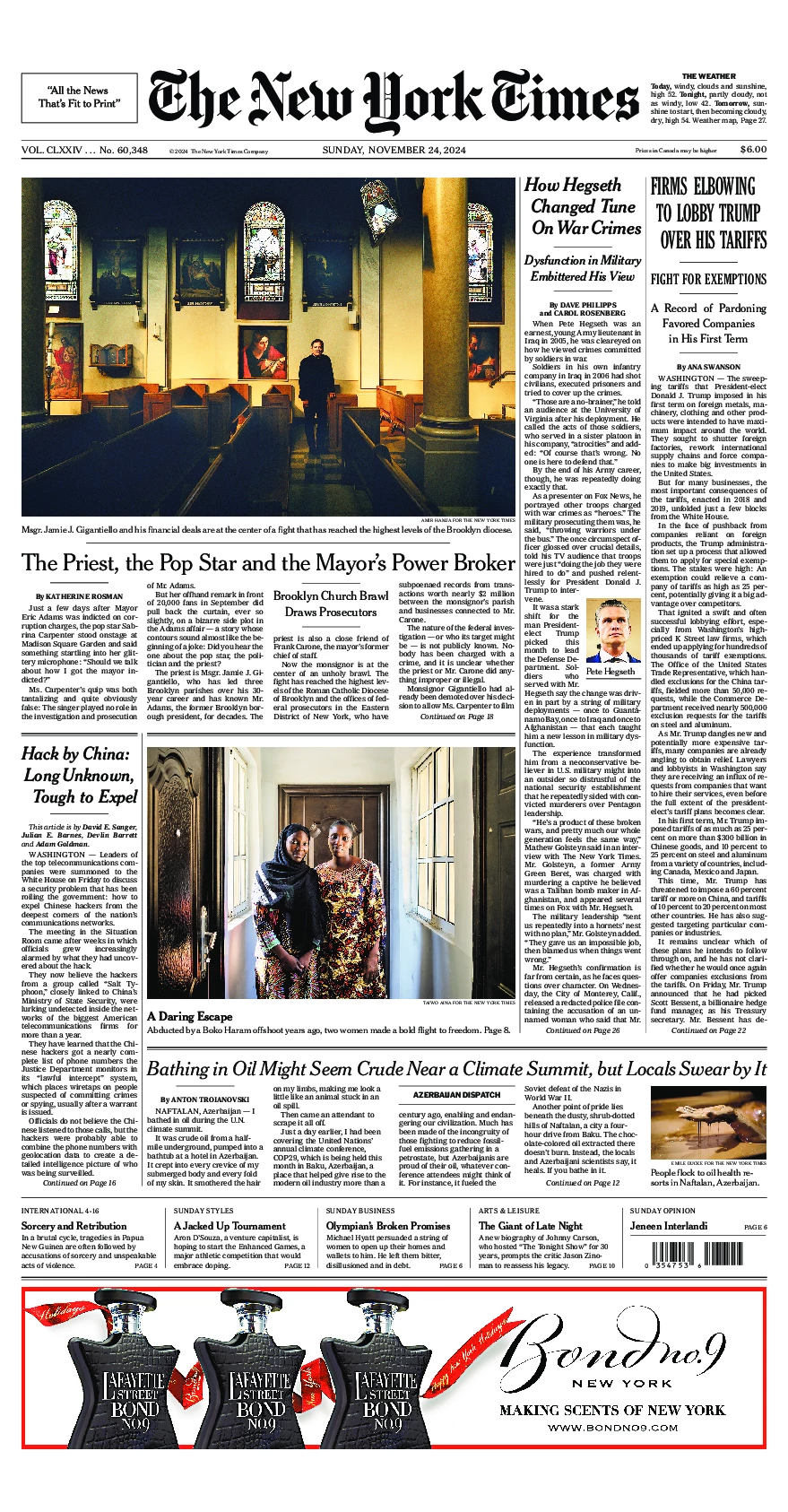 Prima-pagina-del-New-York-Times-edizione-di-oggi-2024-11-24