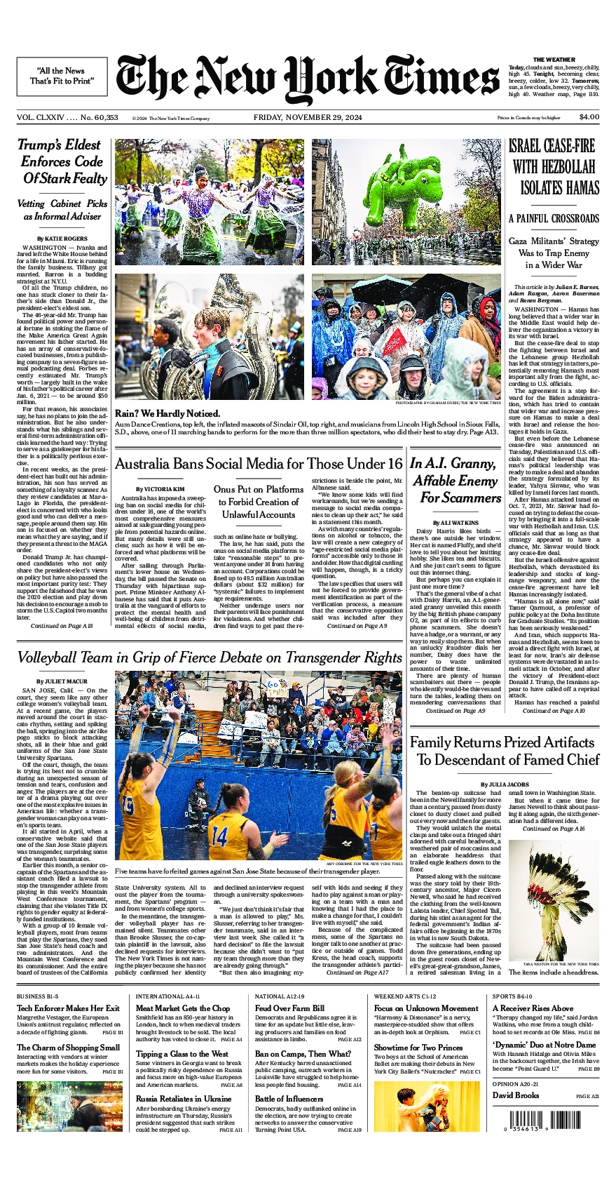 Prima-pagina-del-New-York-Times-edizione-di-oggi-2024-11-29