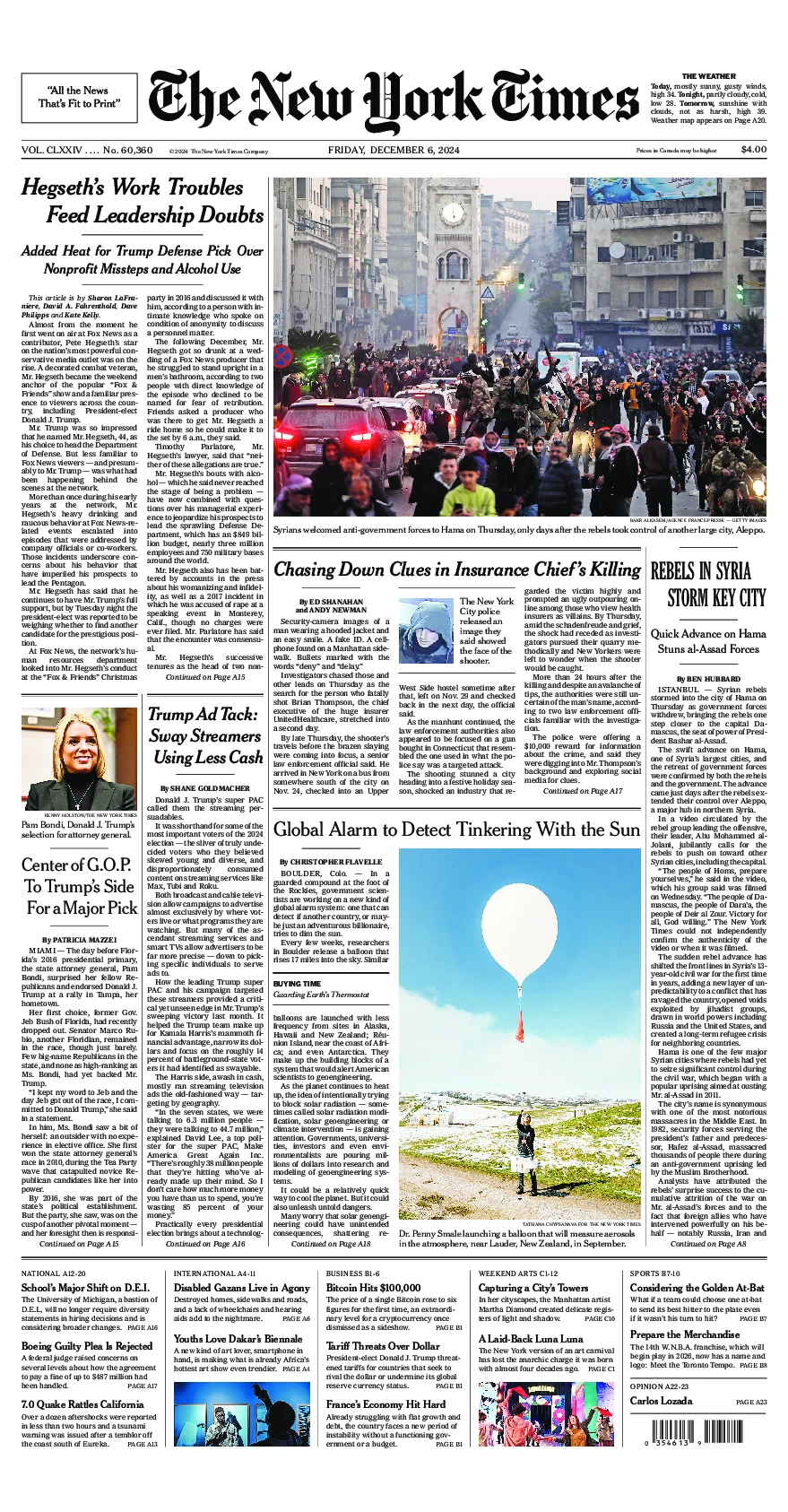 Prima-pagina-del-New-York-Times-edizione-di-oggi-2024-12-06