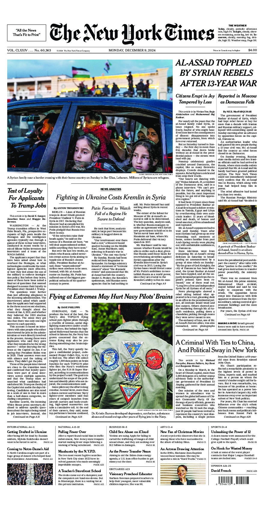 Prima-pagina-del-New-York-Times-edizione-di-oggi-2024-12-09