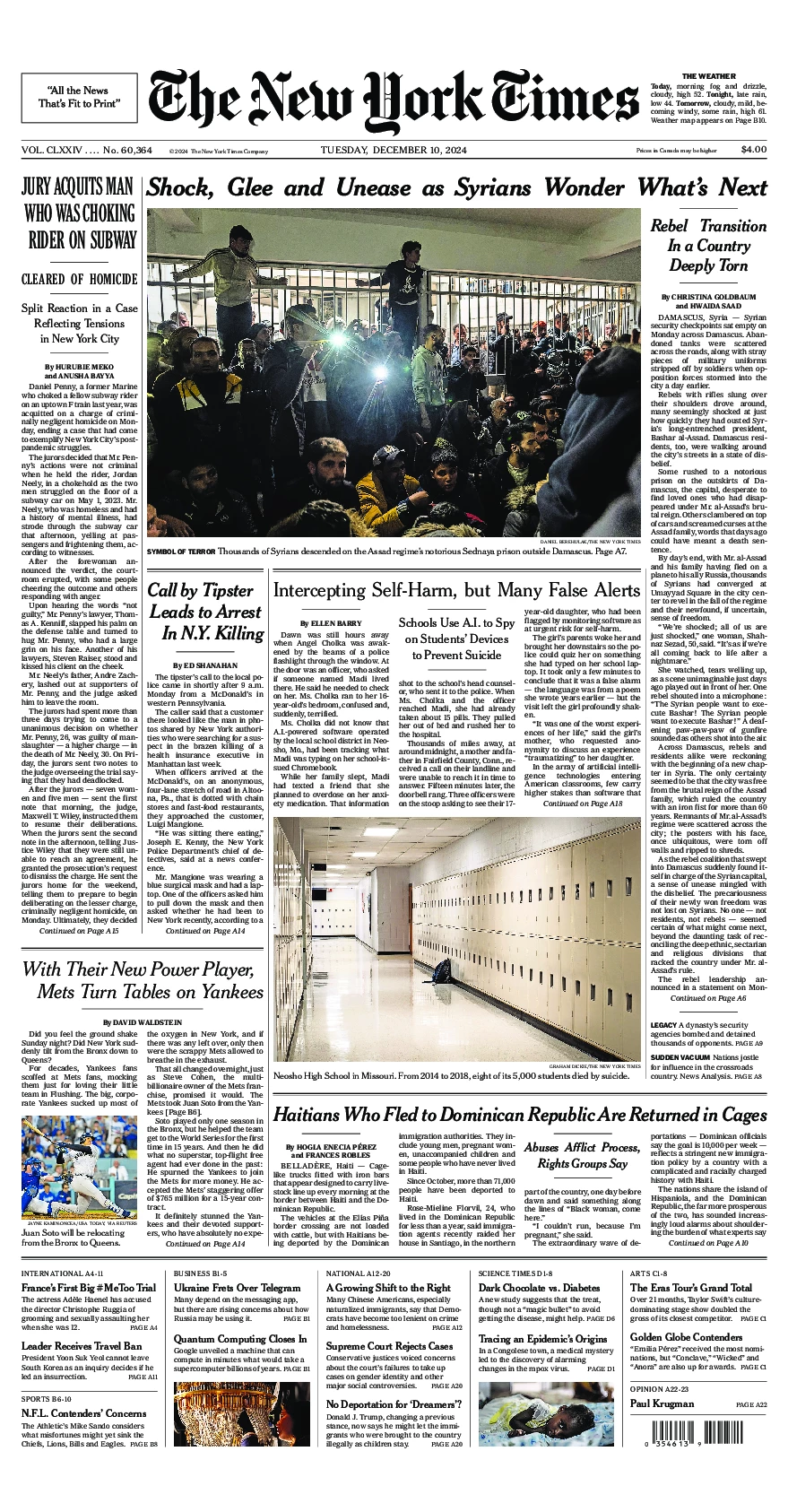 Prima-pagina-del-New-York-Times-edizione-di-oggi-2024-12-10