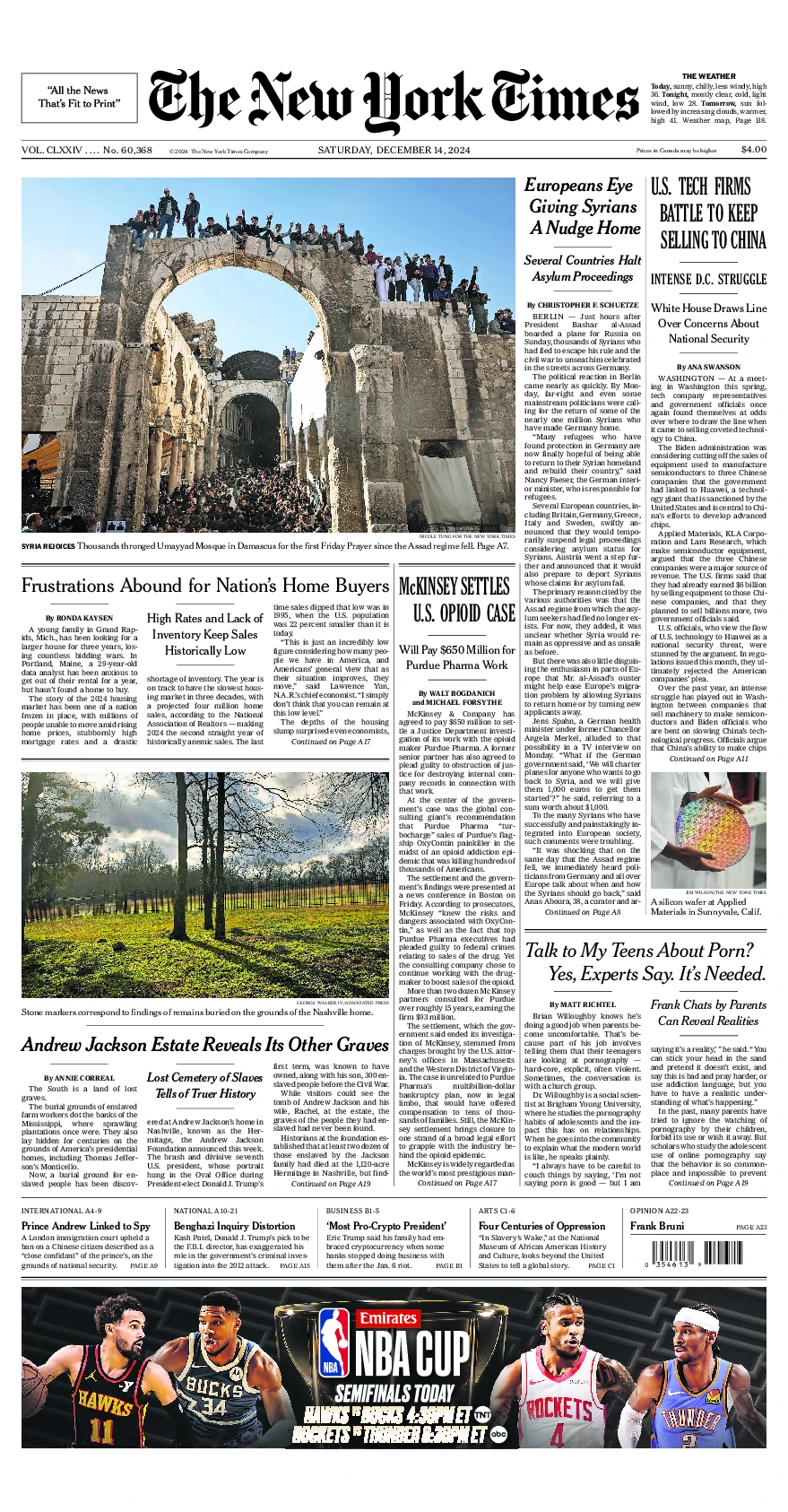 Prima-pagina-del-New-York-Times-edizione-di-oggi-2024-12-14