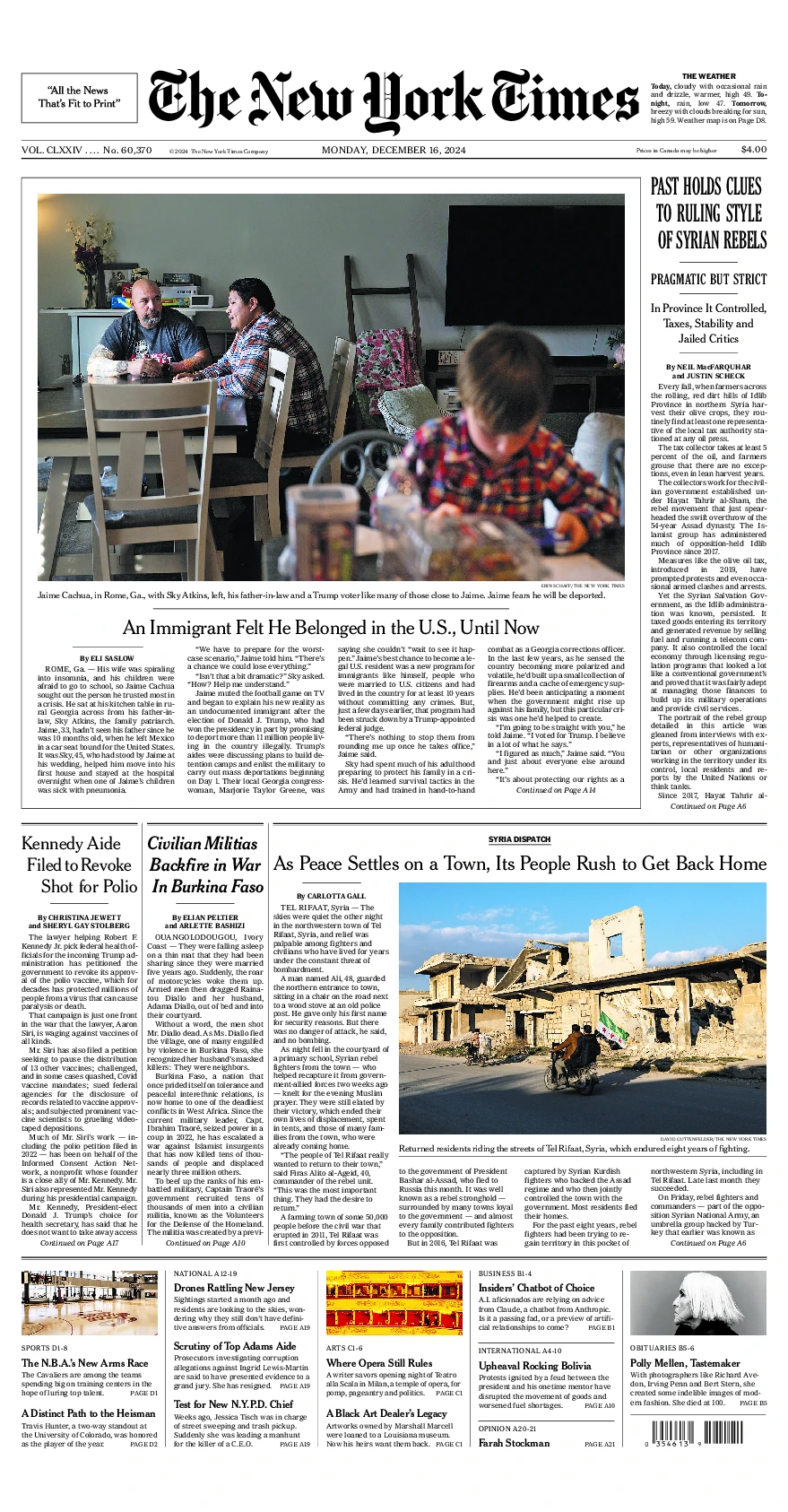 Prima-pagina-del-New-York-Times-edizione-di-oggi-2024-12-16