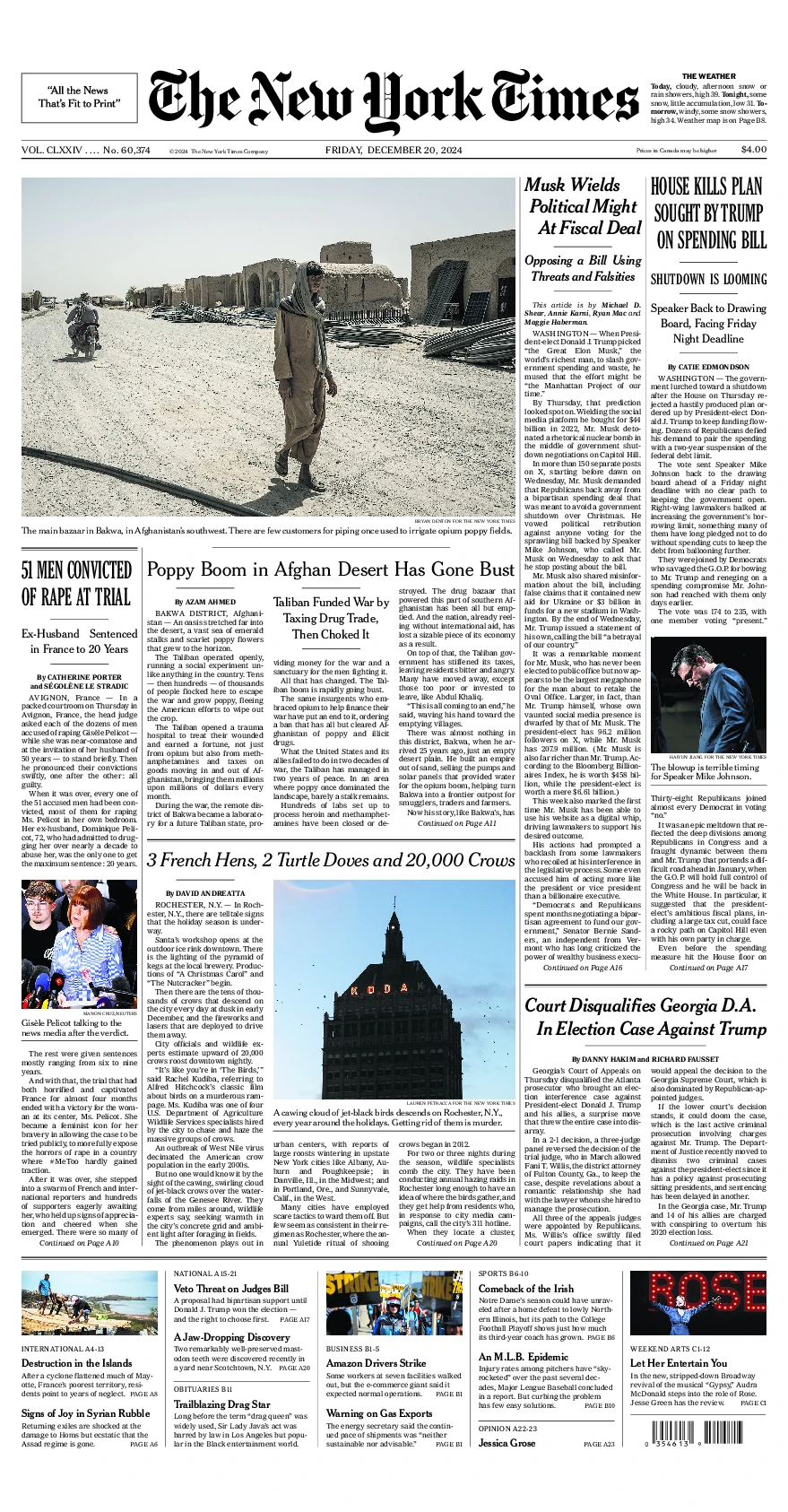 Prima-pagina-del-New-York-Times-edizione-di-oggi-2024-12-20