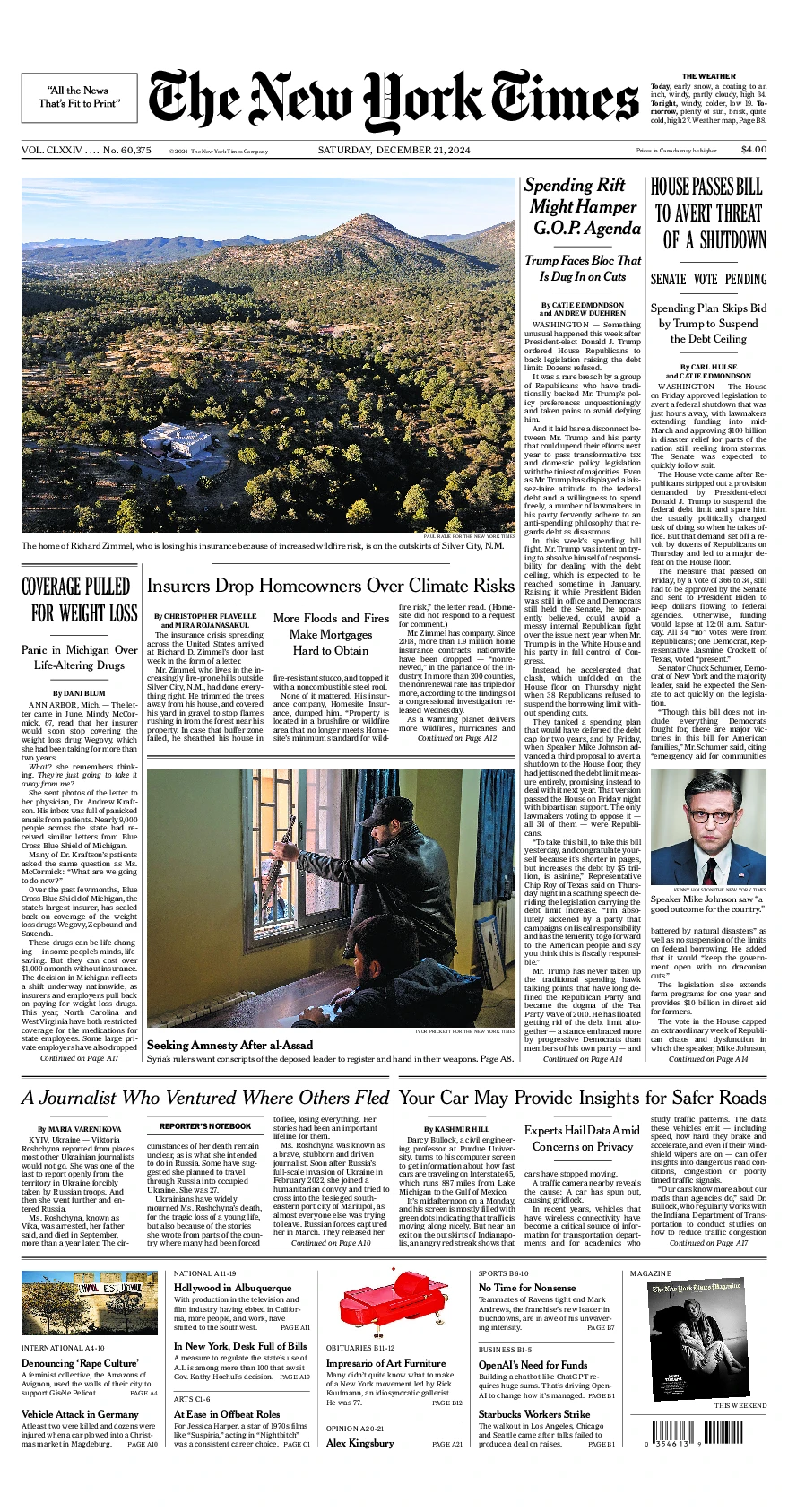 Prima-pagina-del-New-York-Times-edizione-di-oggi-2024-12-21