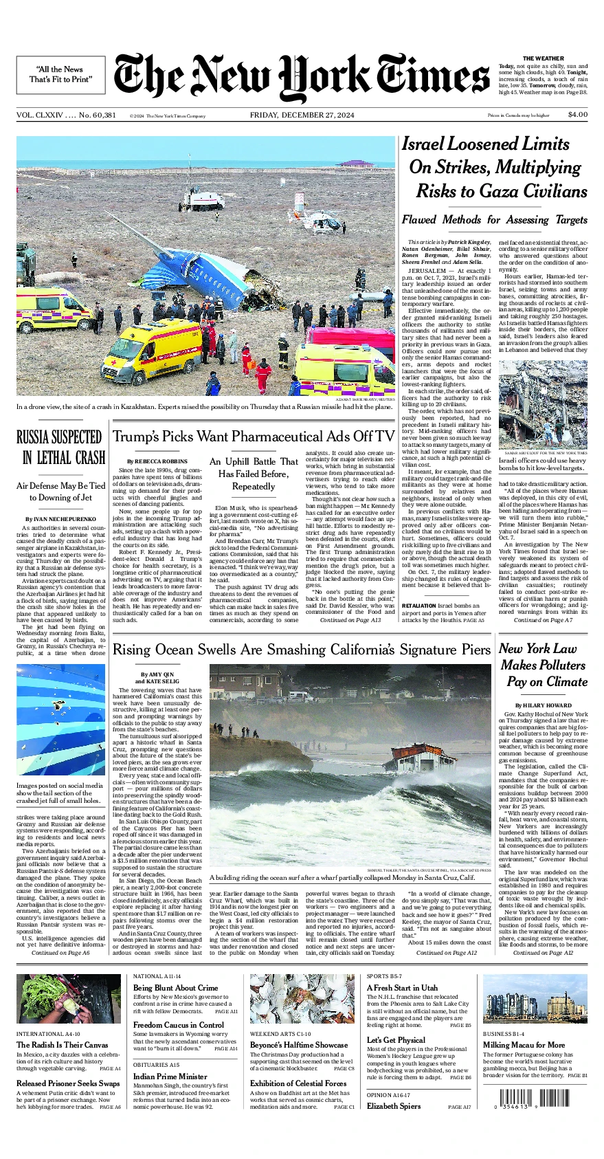 Prima-pagina-del-New-York-Times-edizione-di-oggi-2024-12-27