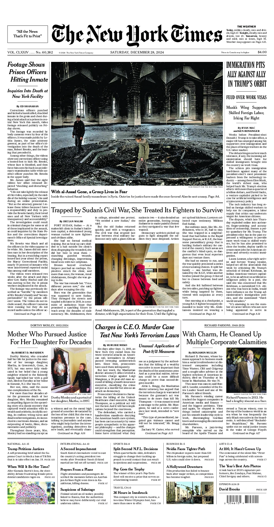 Prima-pagina-del-New-York-Times-edizione-di-oggi-2024-12-28