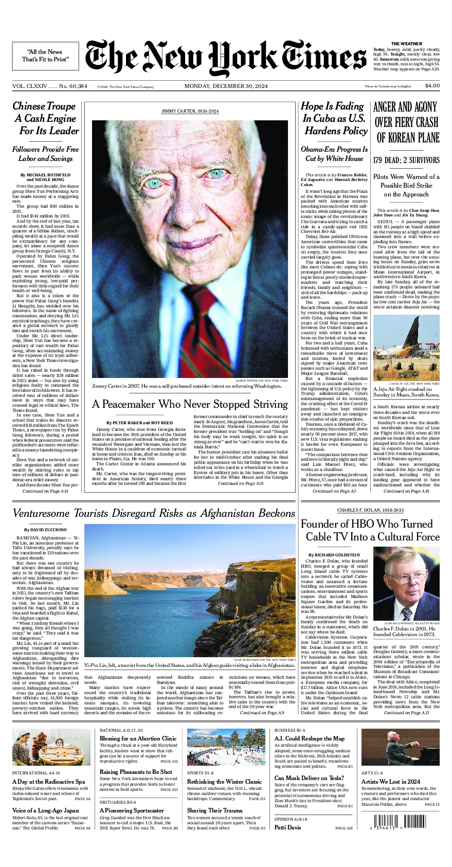 Prima-pagina-del-New-York-Times-edizione-di-oggi-2024-12-30