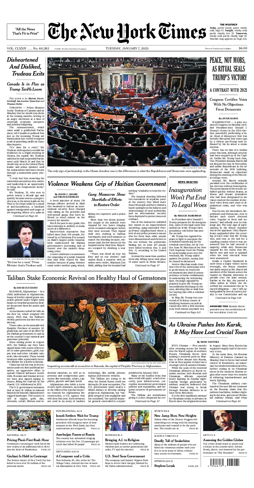 Prima-pagina-del-New-York-Times-edizione-di-oggi-2025-01-07