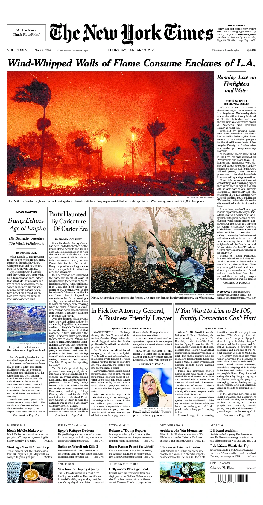 Prima-pagina-del-New-York-Times-edizione-di-oggi-2025-01-09