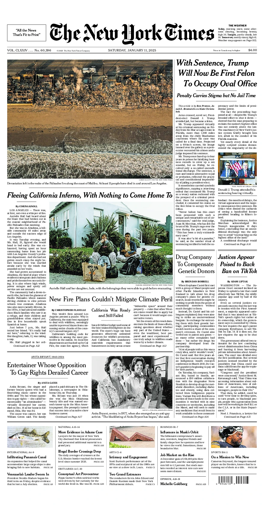 Prima-pagina-del-New-York-Times-edizione-di-oggi-2025-01-11