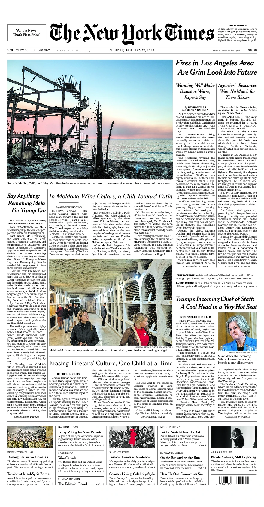 Prima-pagina-del-New-York-Times-edizione-di-oggi-2025-01-12